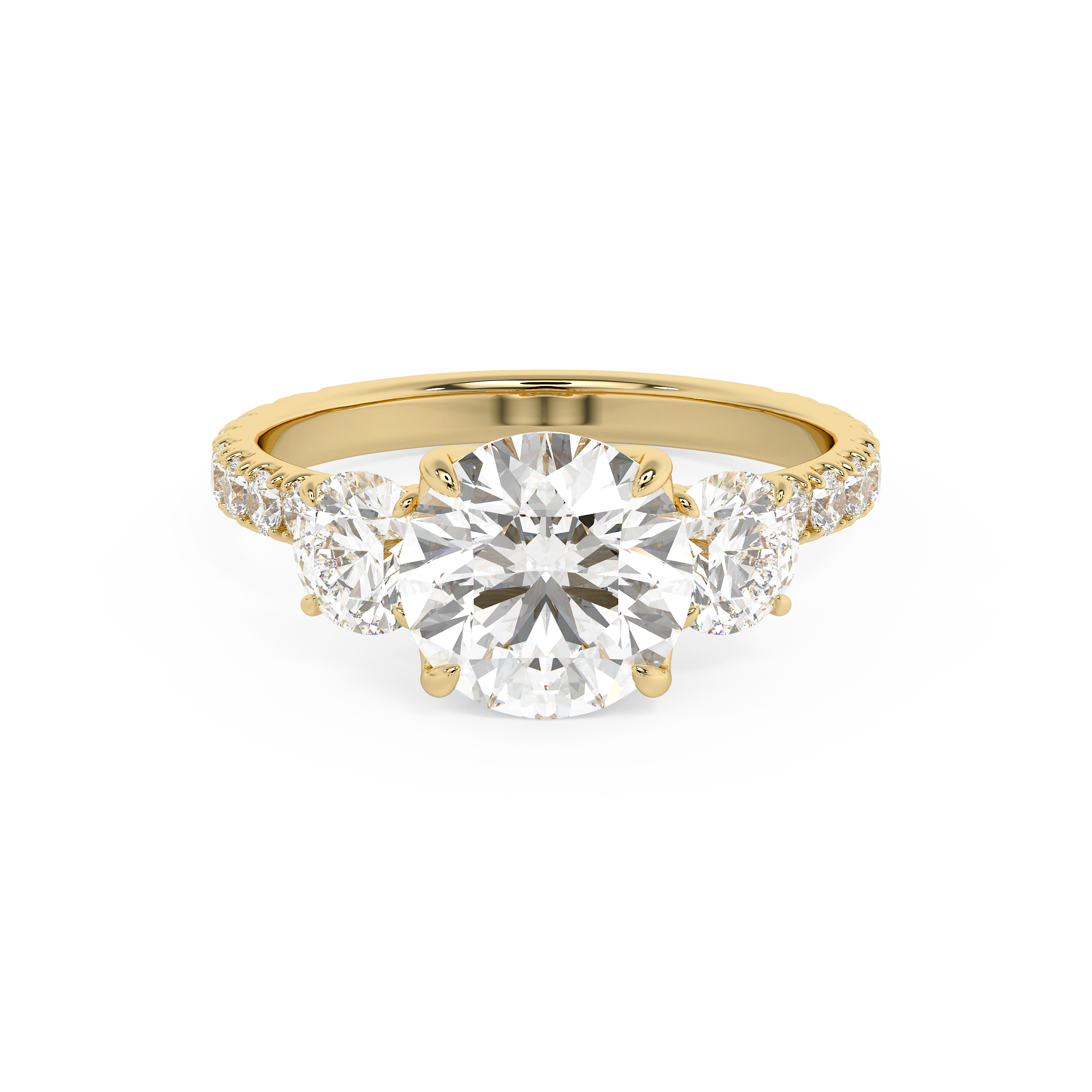 Round Three Stone Pave Lab Grown Diamond Engagement Ring