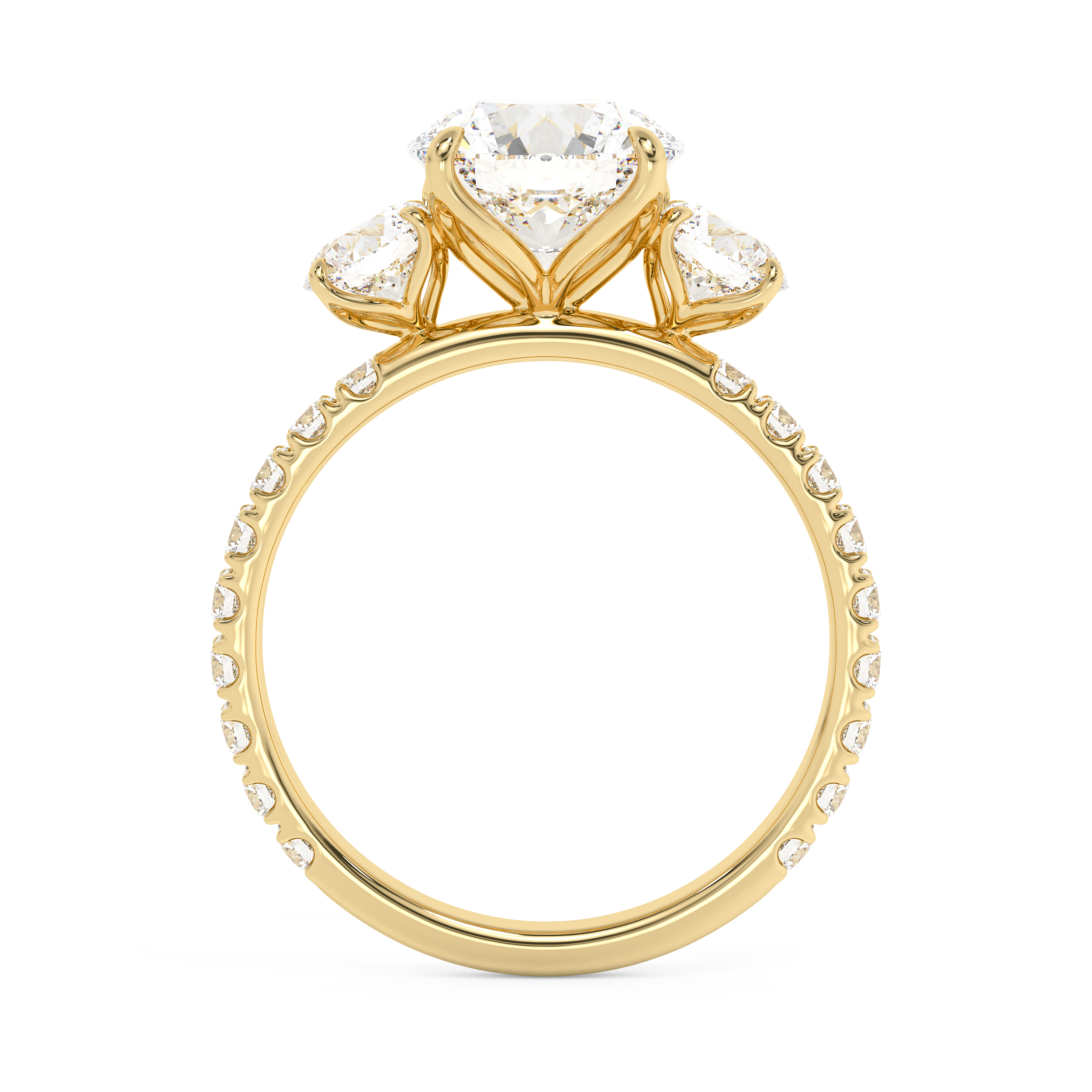 Round Three Stone Pave Lab Grown Diamond Engagement Ring