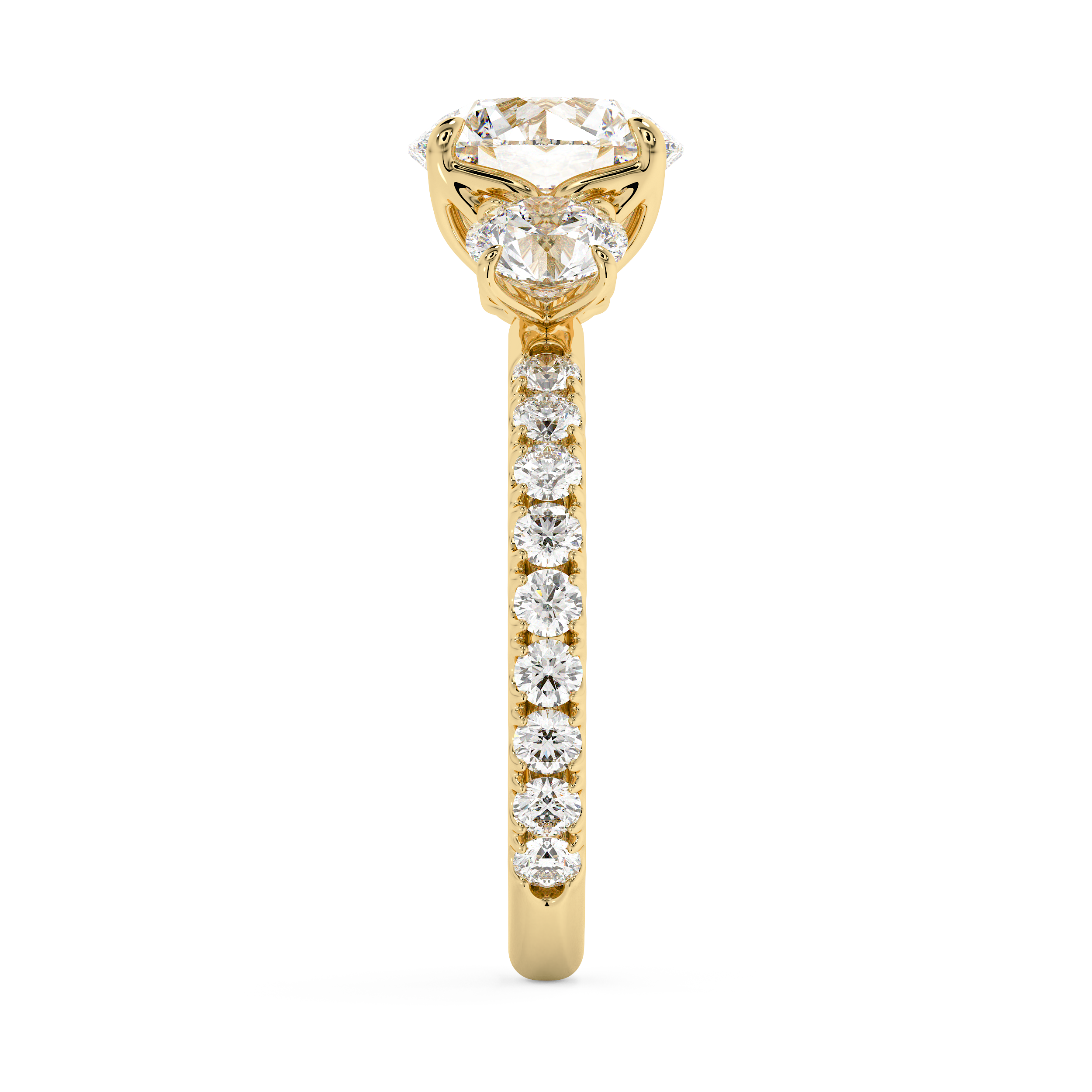 Round Three Stone Pave Lab Grown Diamond Engagement Ring
