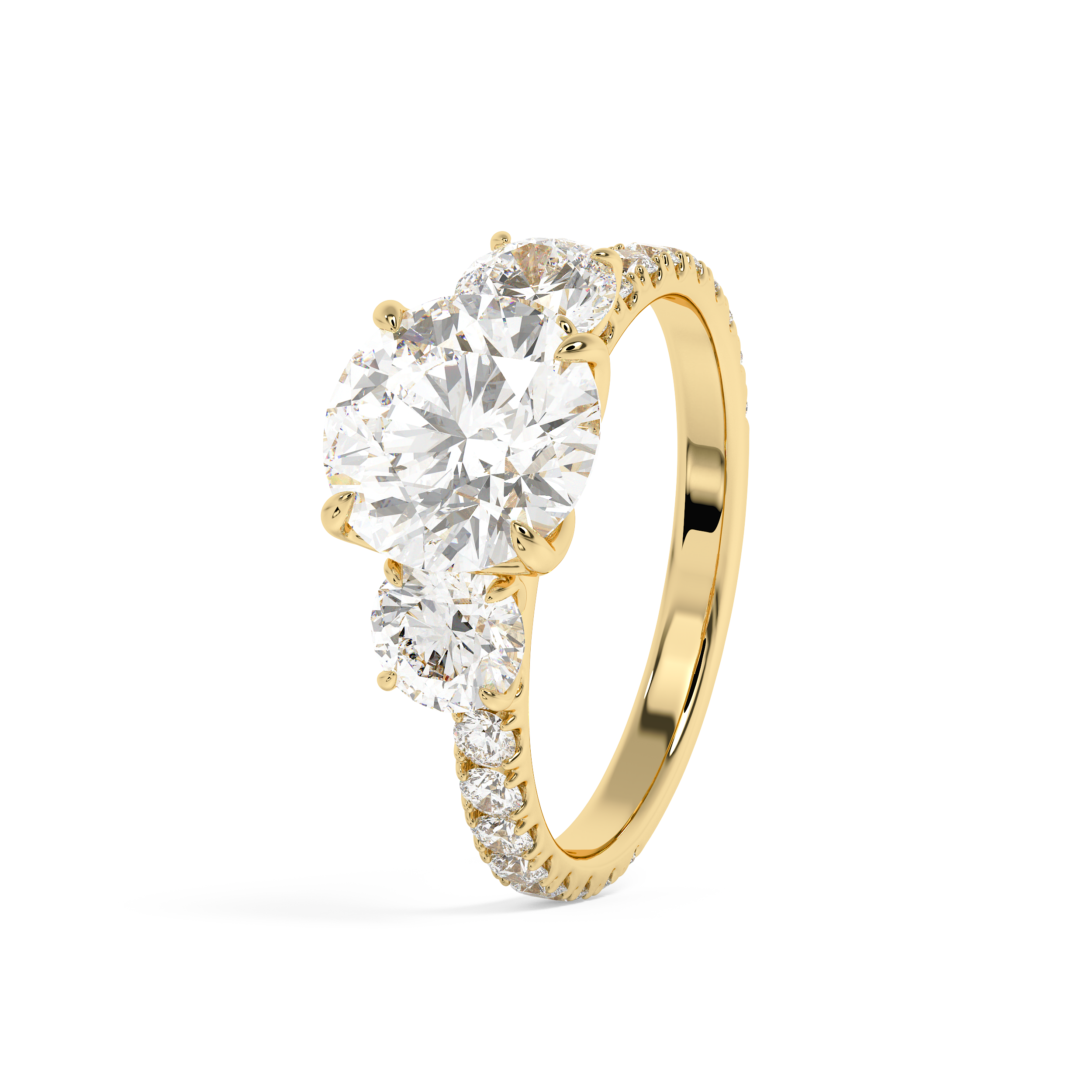 Round Three Stone Pave Lab Grown Diamond Engagement Ring