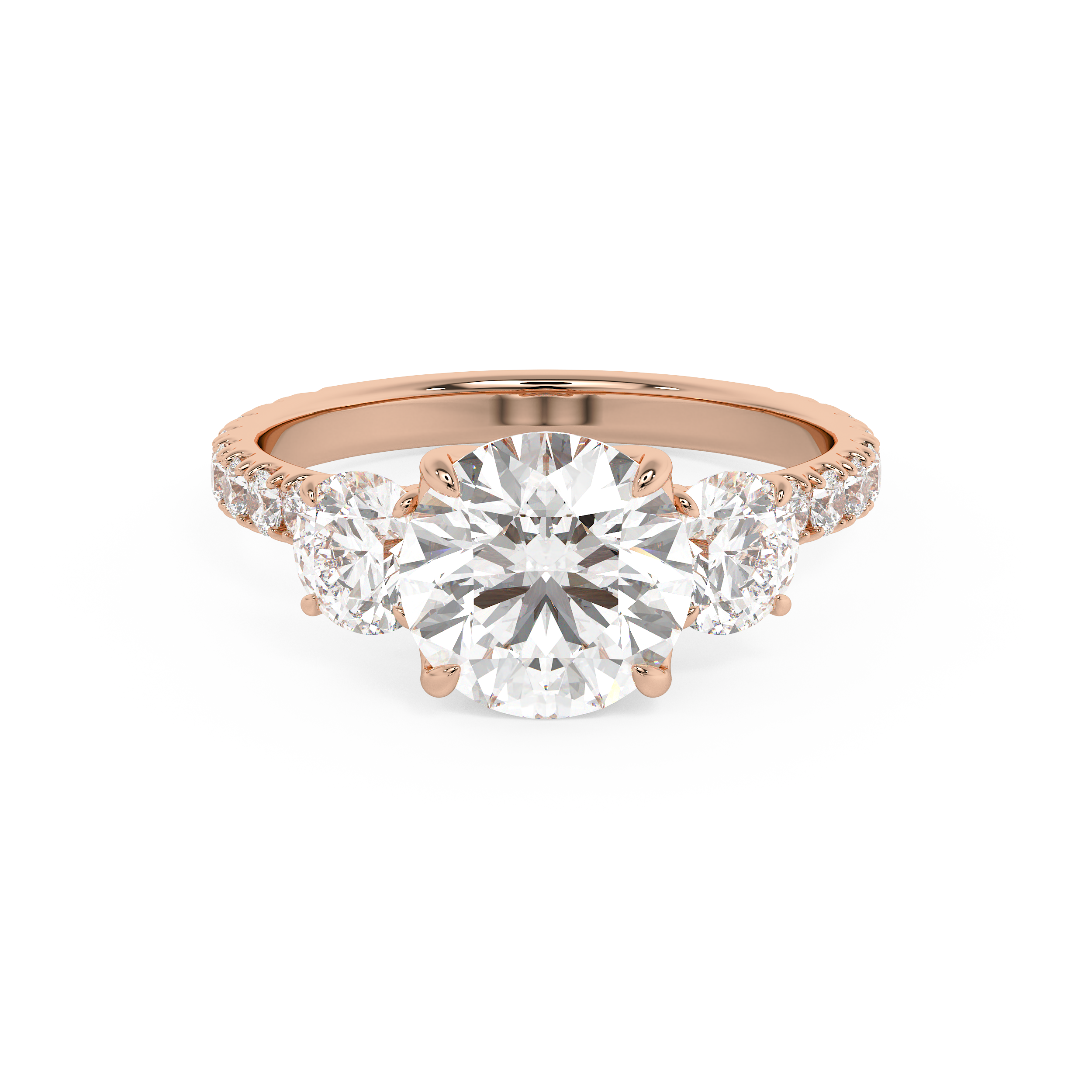 Round Three Stone Pave Lab Grown Diamond Engagement Ring