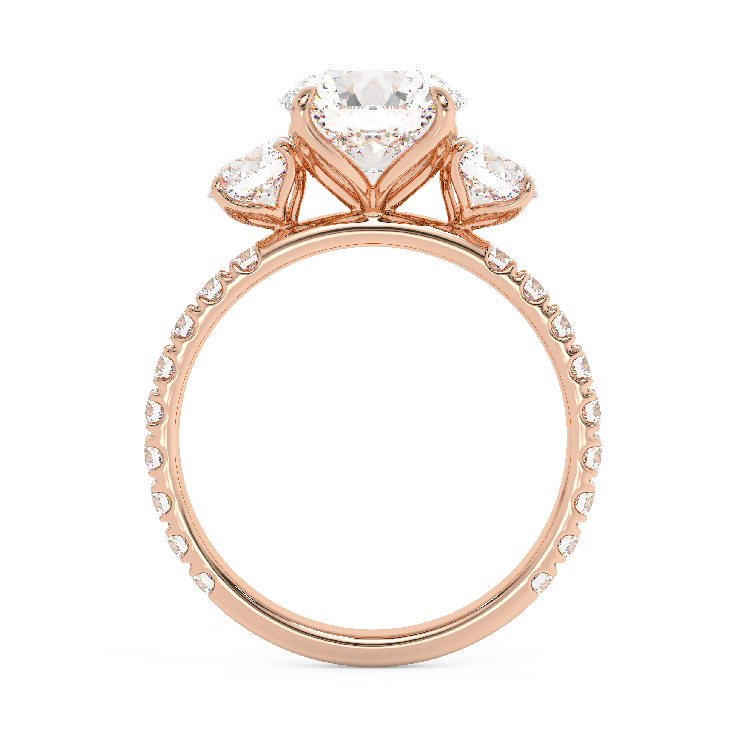 Round Three Stone Pave Lab Grown Diamond Engagement Ring