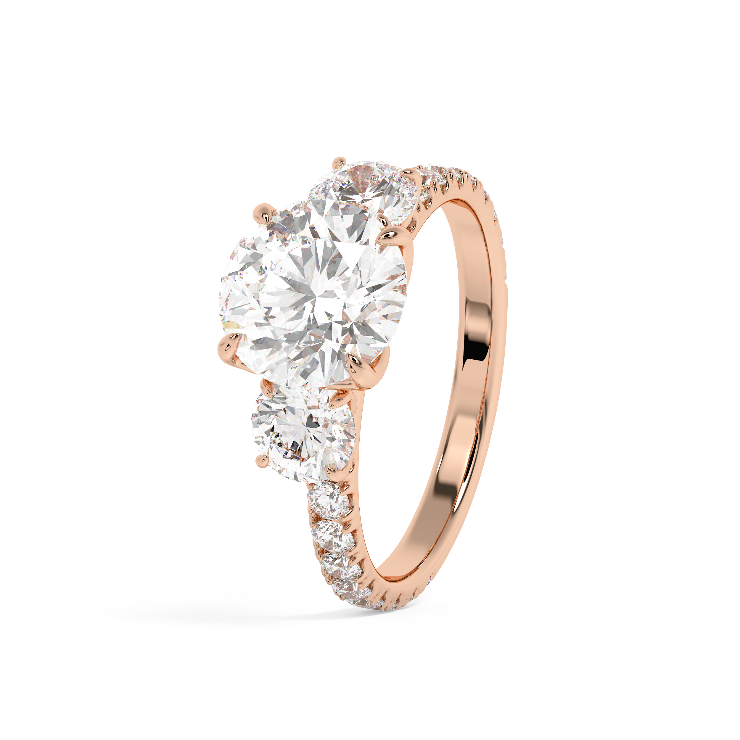 Round Three Stone Pave Lab Grown Diamond Engagement Ring