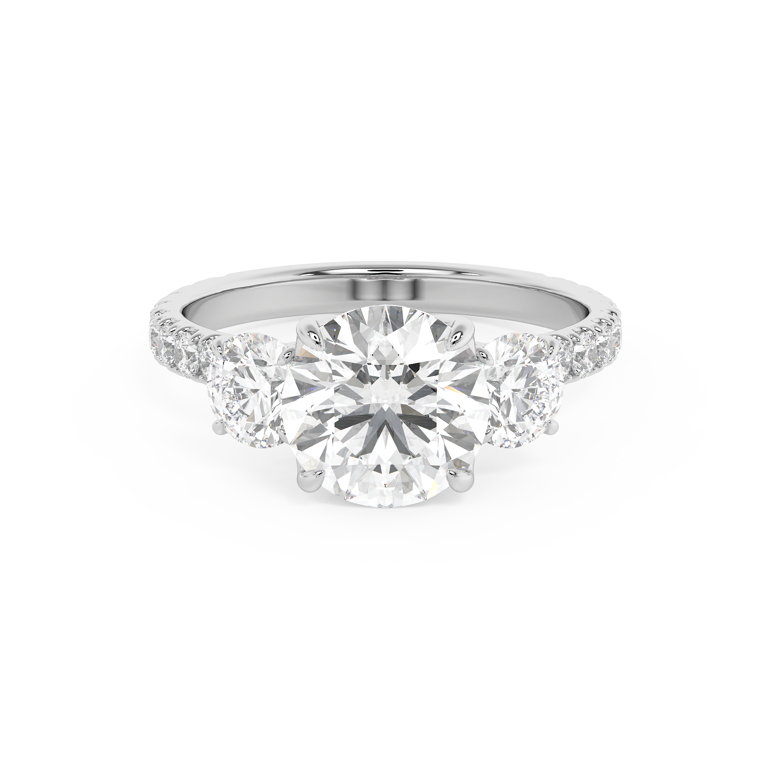 Round Three Stone Pave Lab Grown Diamond Engagement Ring