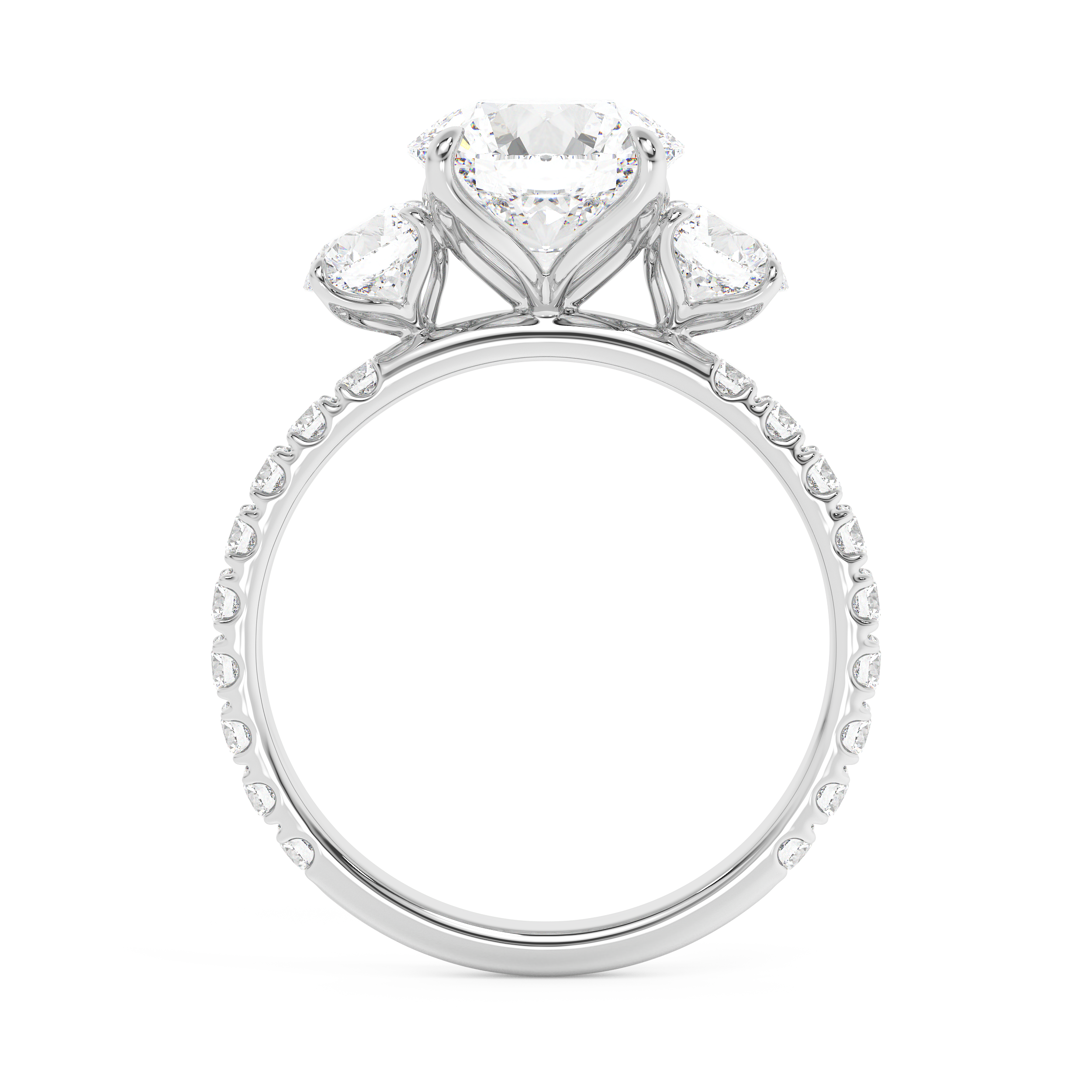 Round Three Stone Pave Lab Grown Diamond Engagement Ring