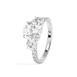 Round Three Stone Pave Lab Grown Diamond Engagement Ring