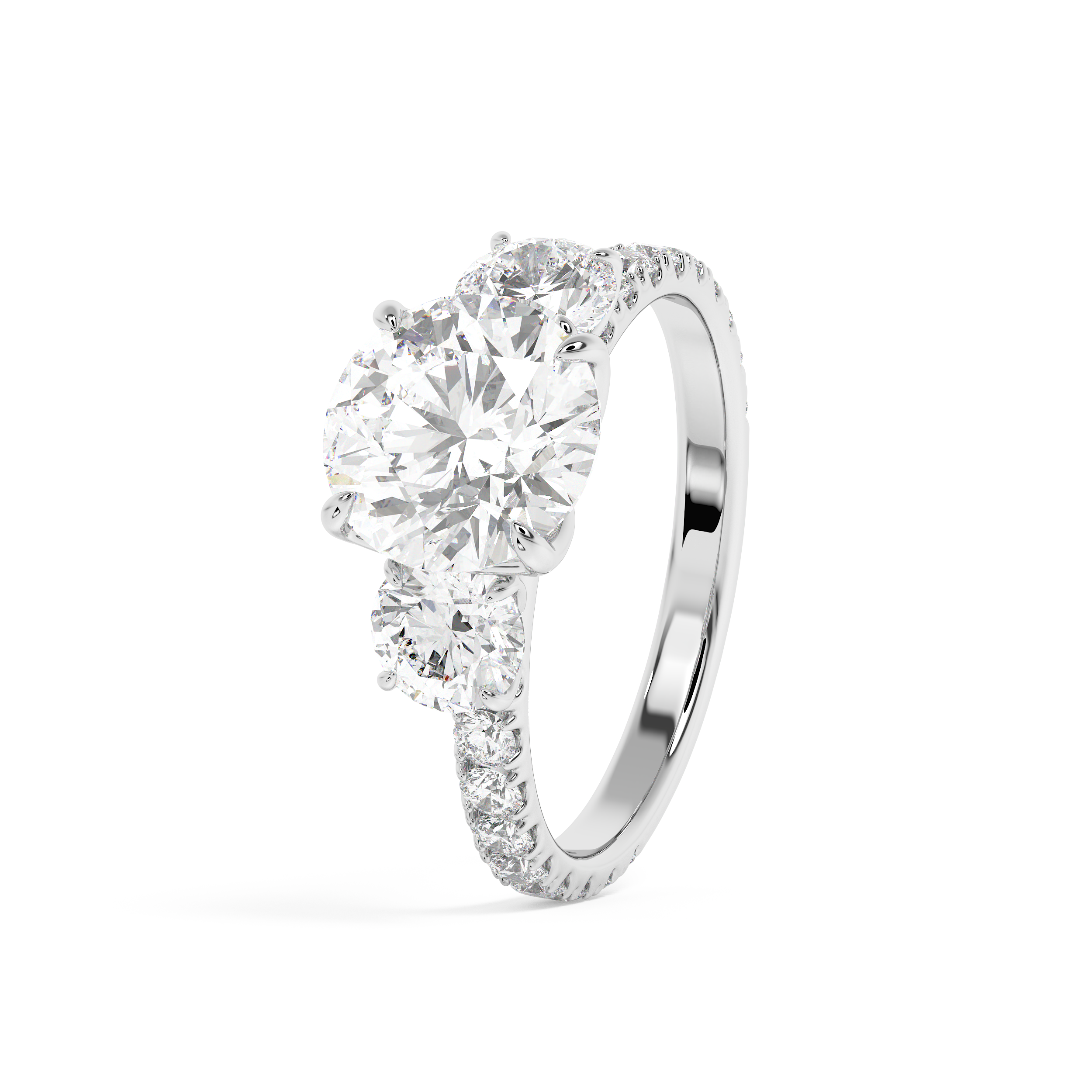 Round Three Stone Pave Lab Grown Diamond Engagement Ring