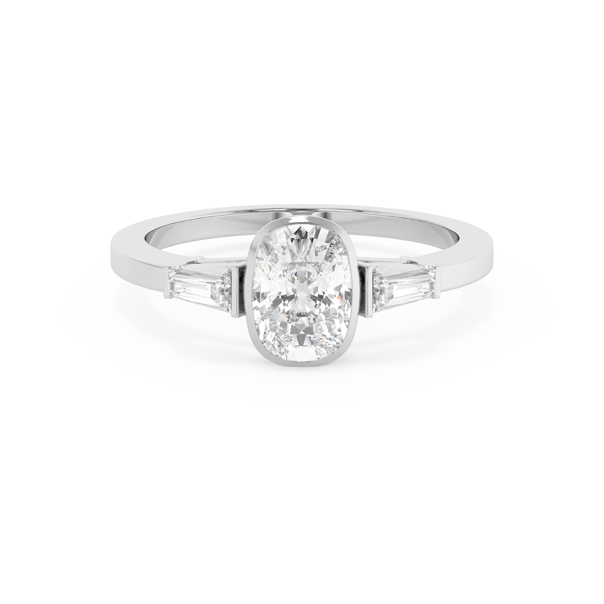 Cushion Bezel Three Stone Lab Grown Diamond Engagement Ring