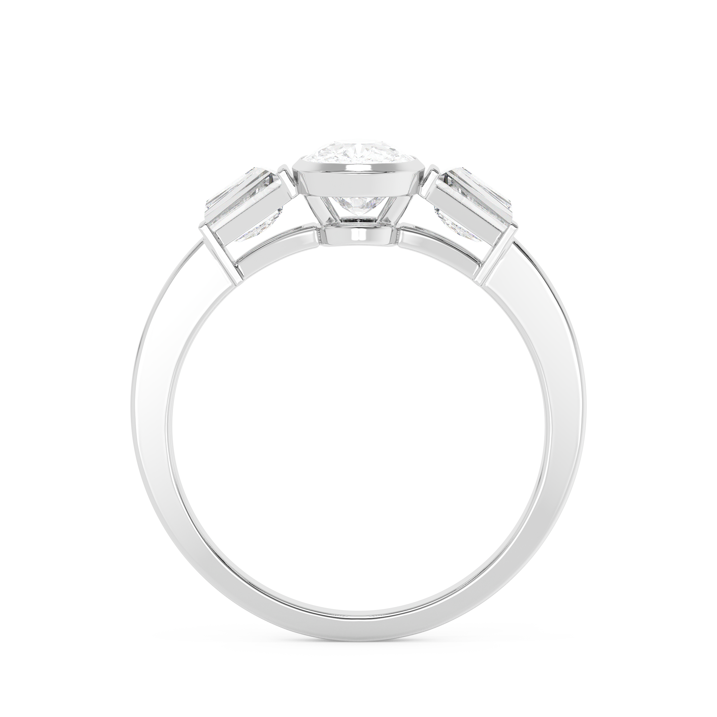 Cushion Bezel Three Stone Lab Grown Diamond Engagement Ring
