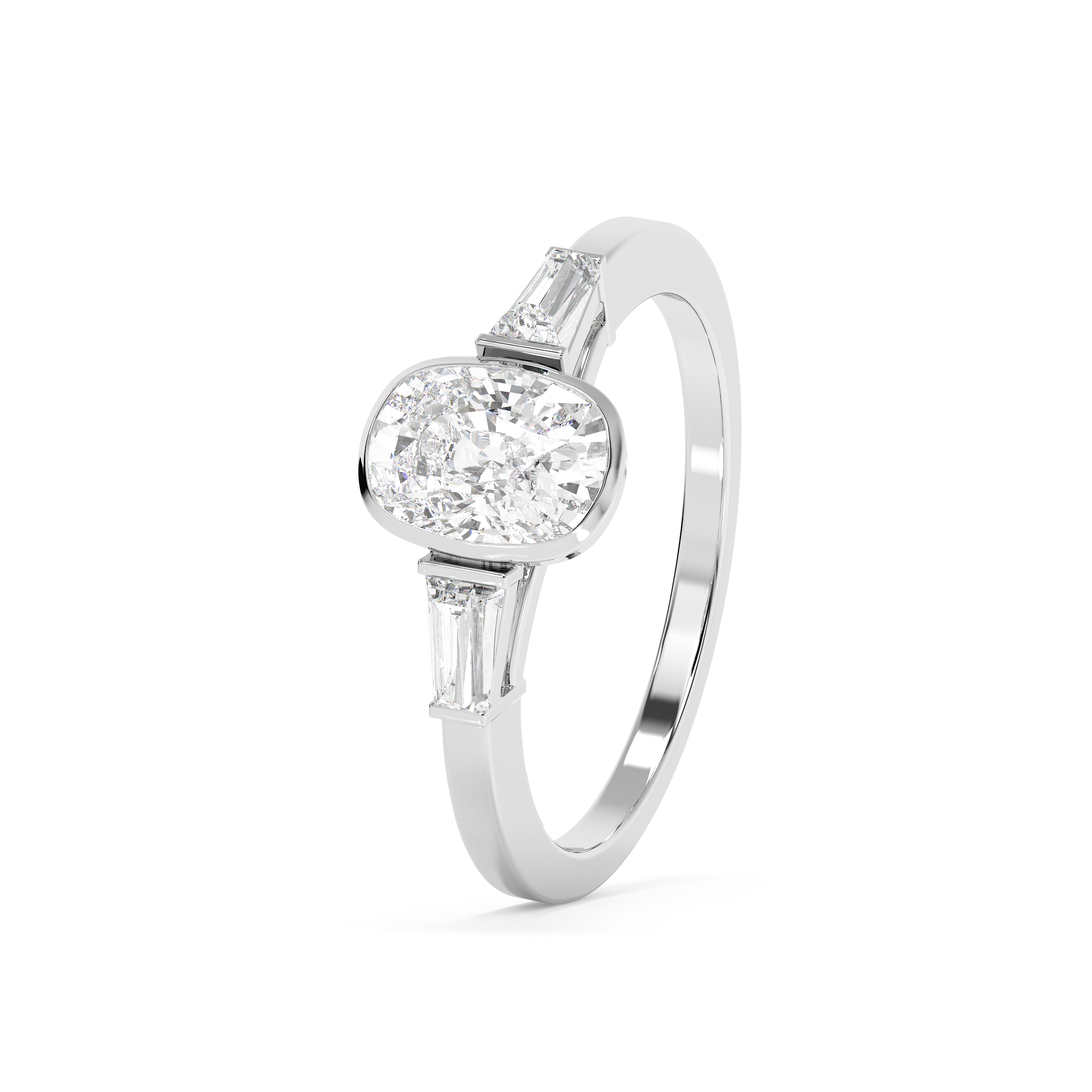 Cushion Bezel Three Stone Lab Grown Diamond Engagement Ring