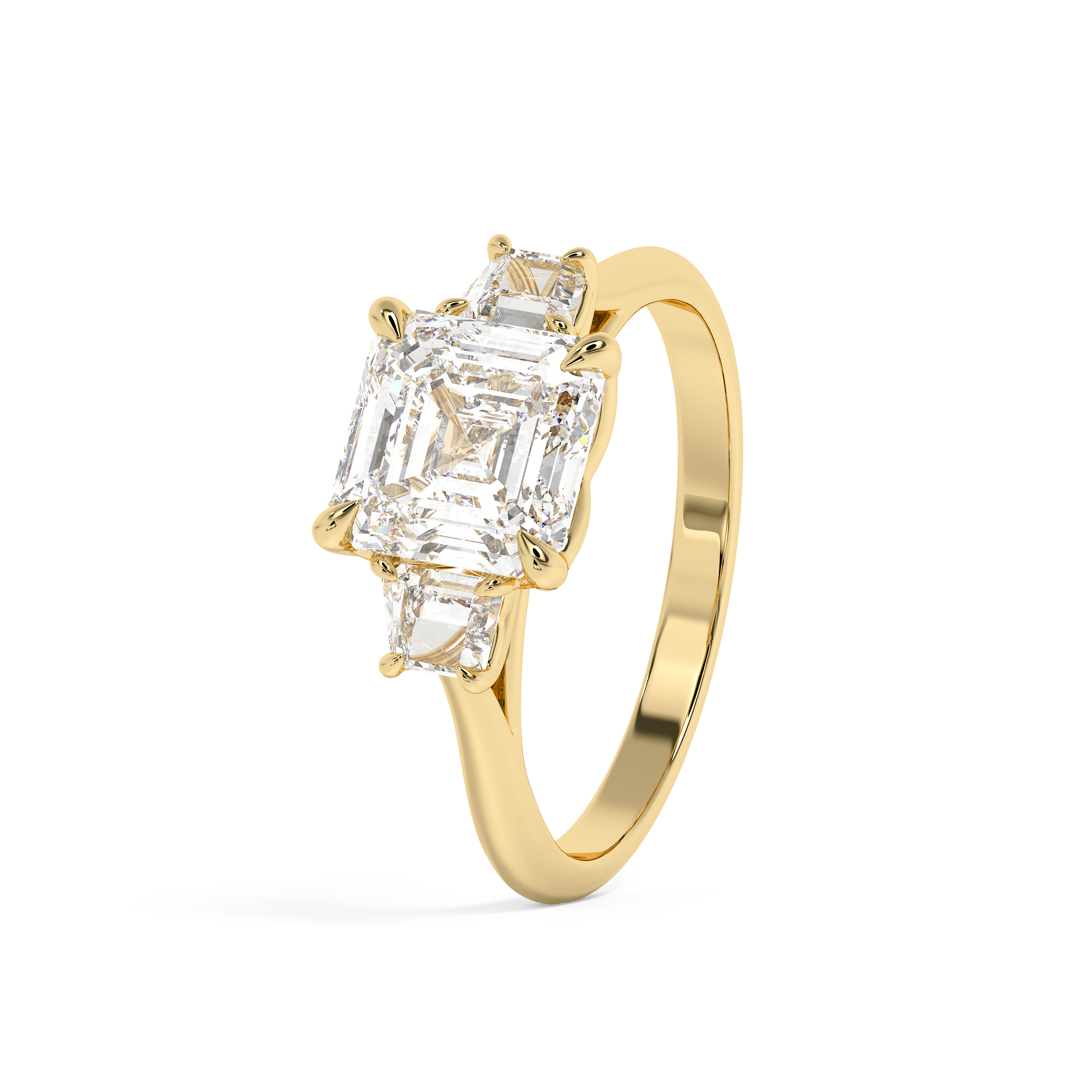 Asscher Three Stone Lab Grown Diamond Engagement Ring