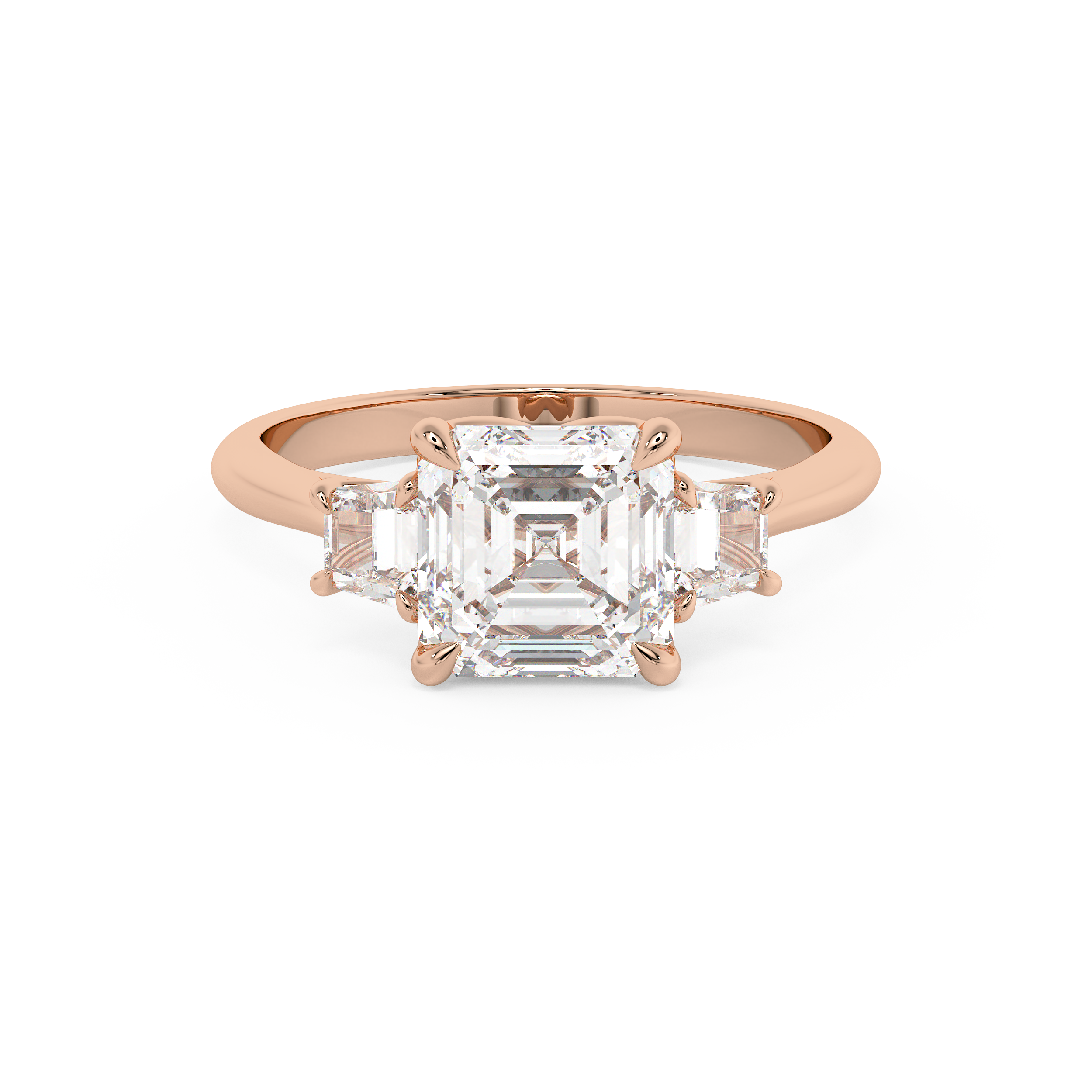Asscher Three Stone Lab Grown Diamond Engagement Ring