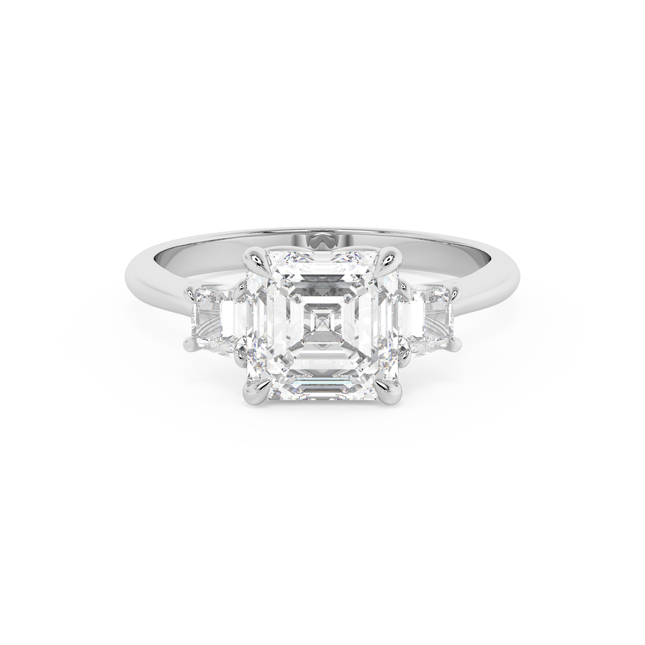 Asscher Three Stone Lab Grown Diamond Engagement Ring