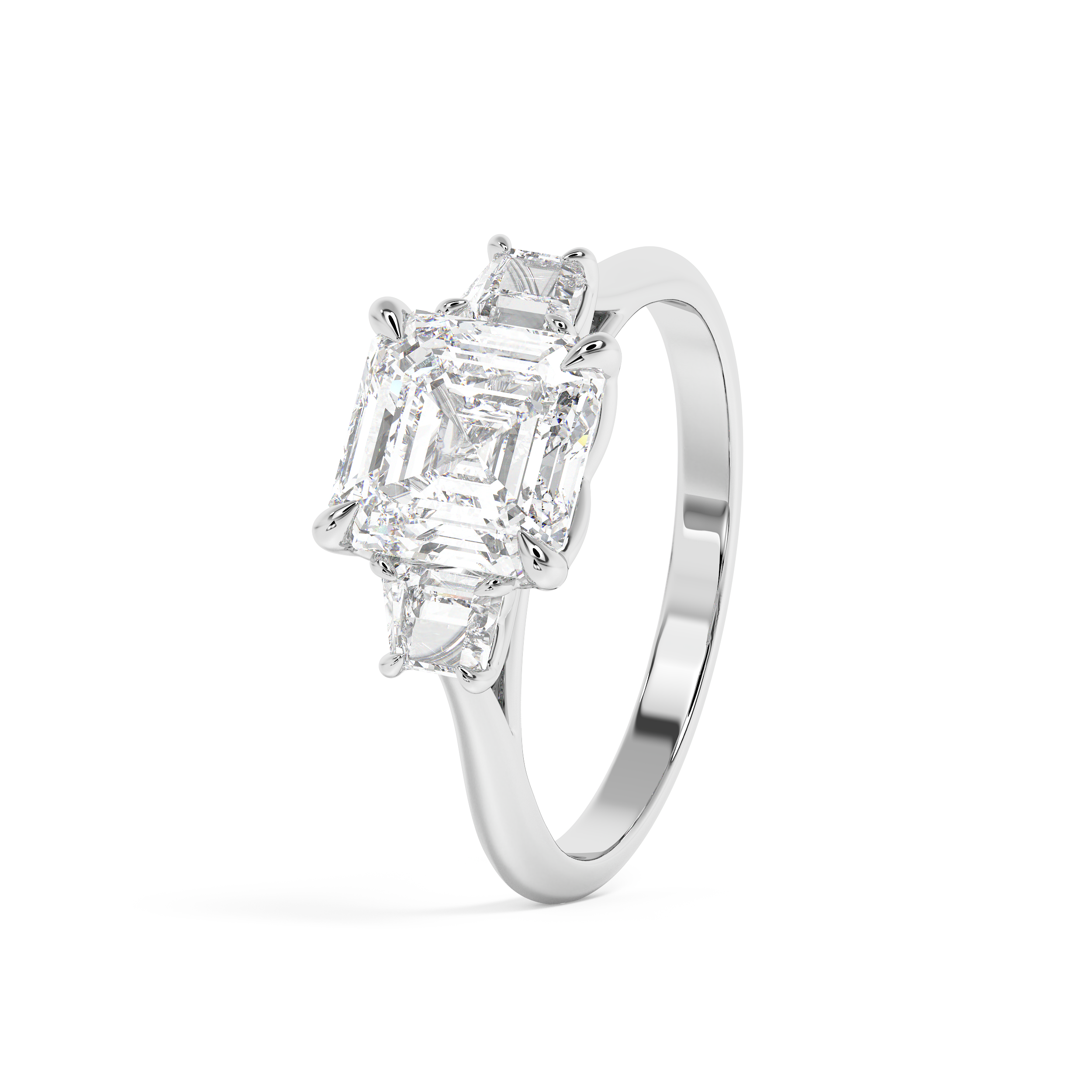 Asscher Three Stone Lab Grown Diamond Engagement Ring