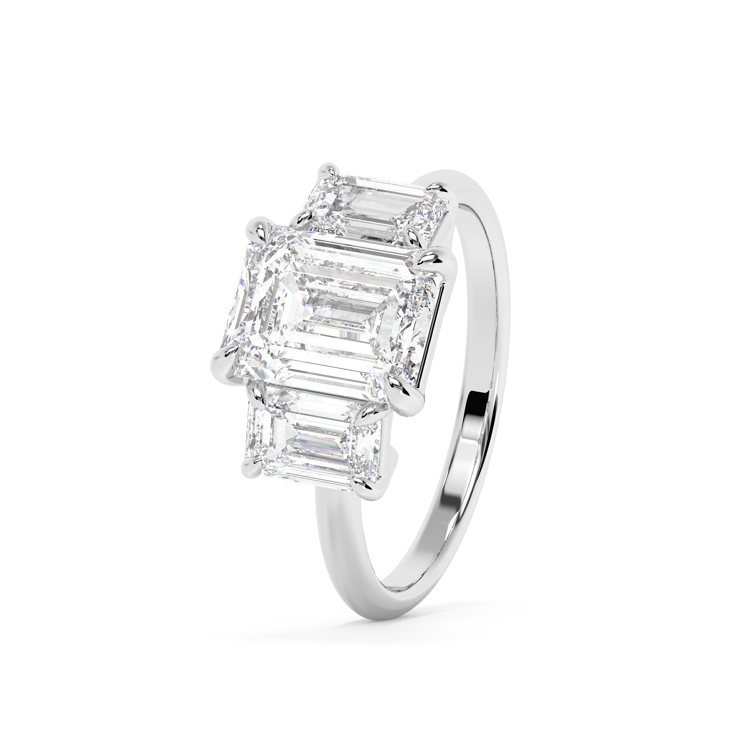 Emerald Three Stone Lab Grown Diamond Engagement Ring