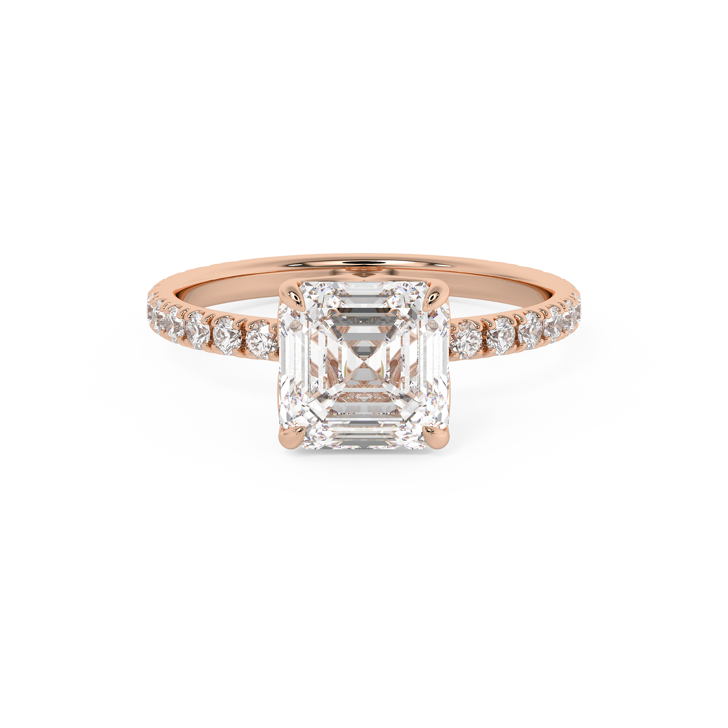 Asscher Pave Lab Grown Diamond Engagement Ring