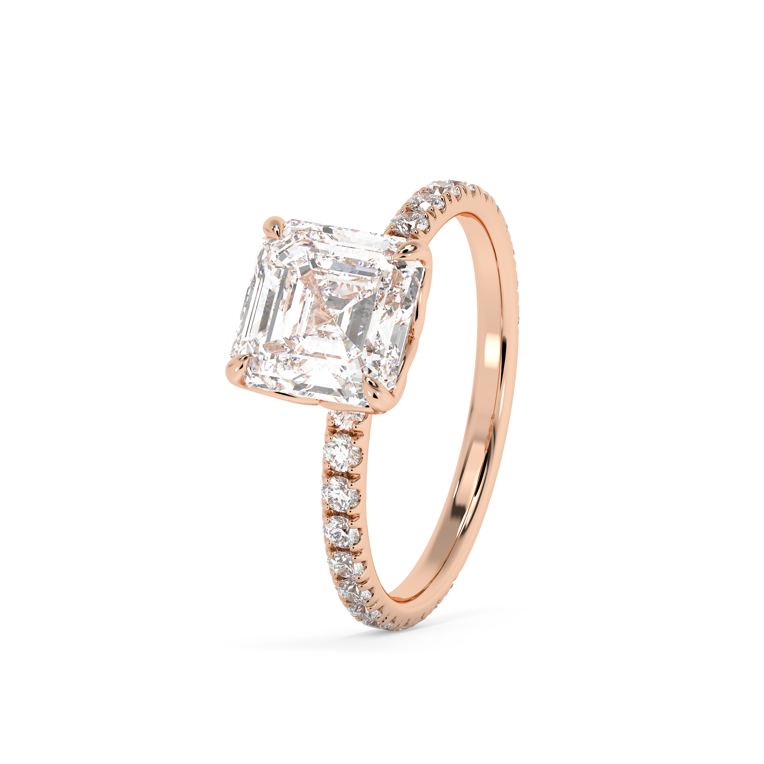 Asscher Pave Lab Grown Diamond Engagement Ring