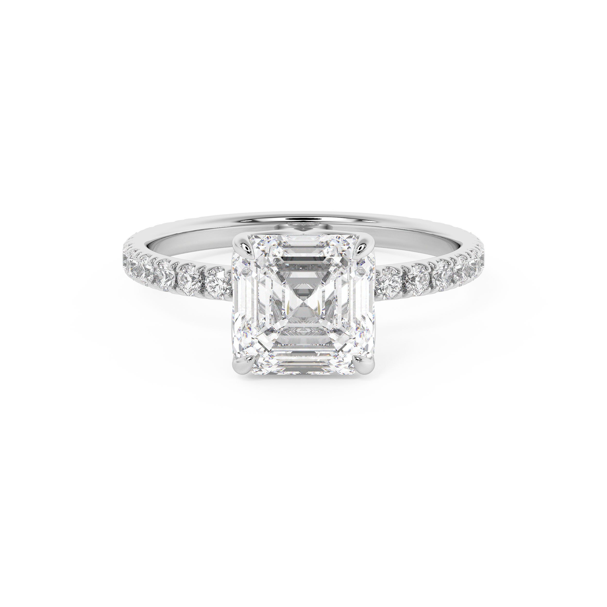Asscher Pave Lab Grown Diamond Engagement Ring