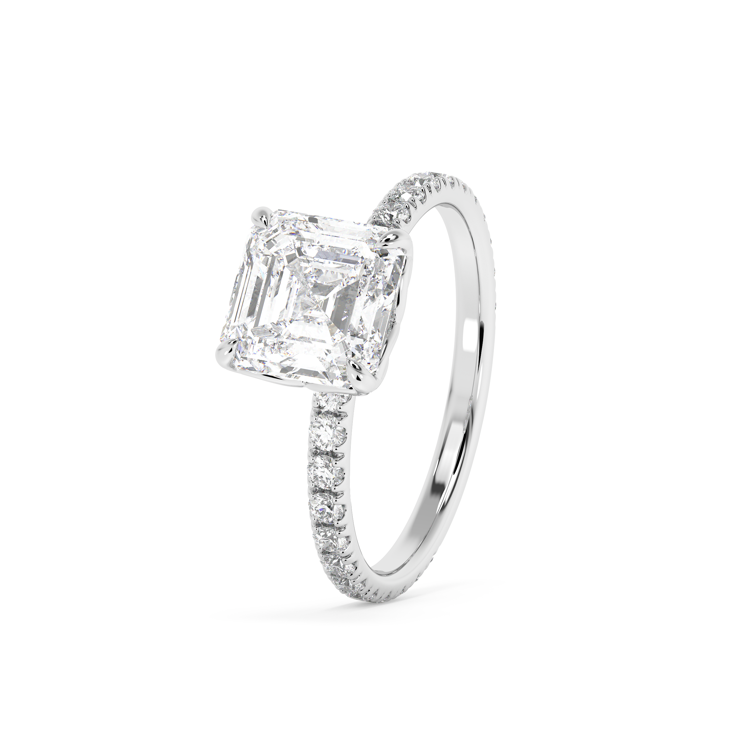 Asscher Pave Lab Grown Diamond Engagement Ring