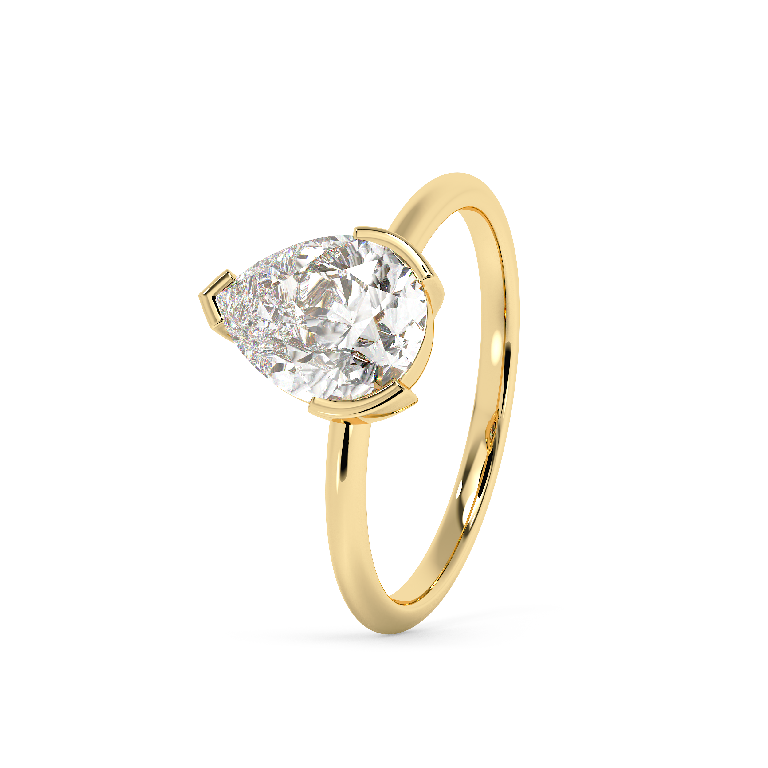 Pear Half Bezel Lab Grown Diamond Engagement Ring