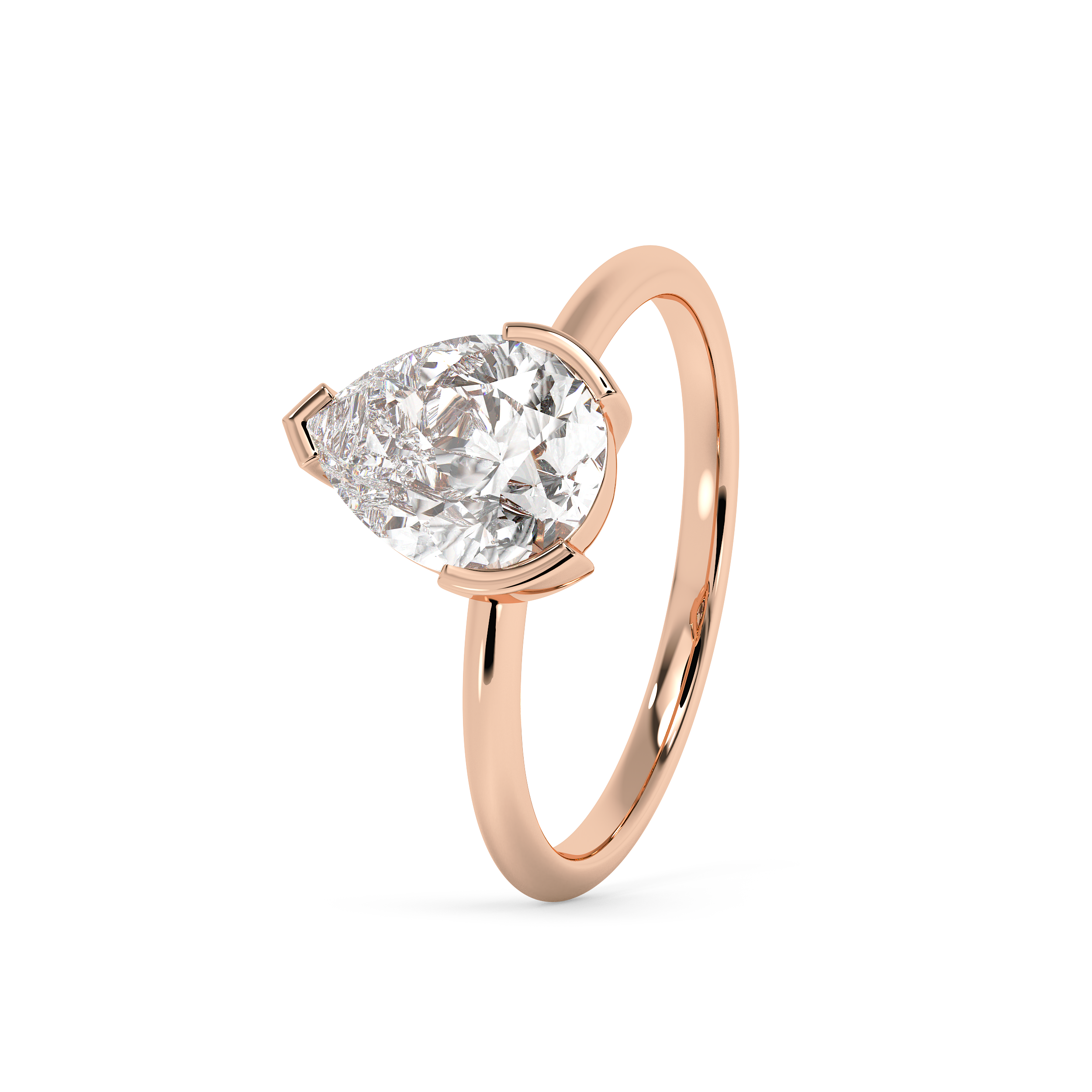 Pear Half Bezel Lab Grown Diamond Engagement Ring