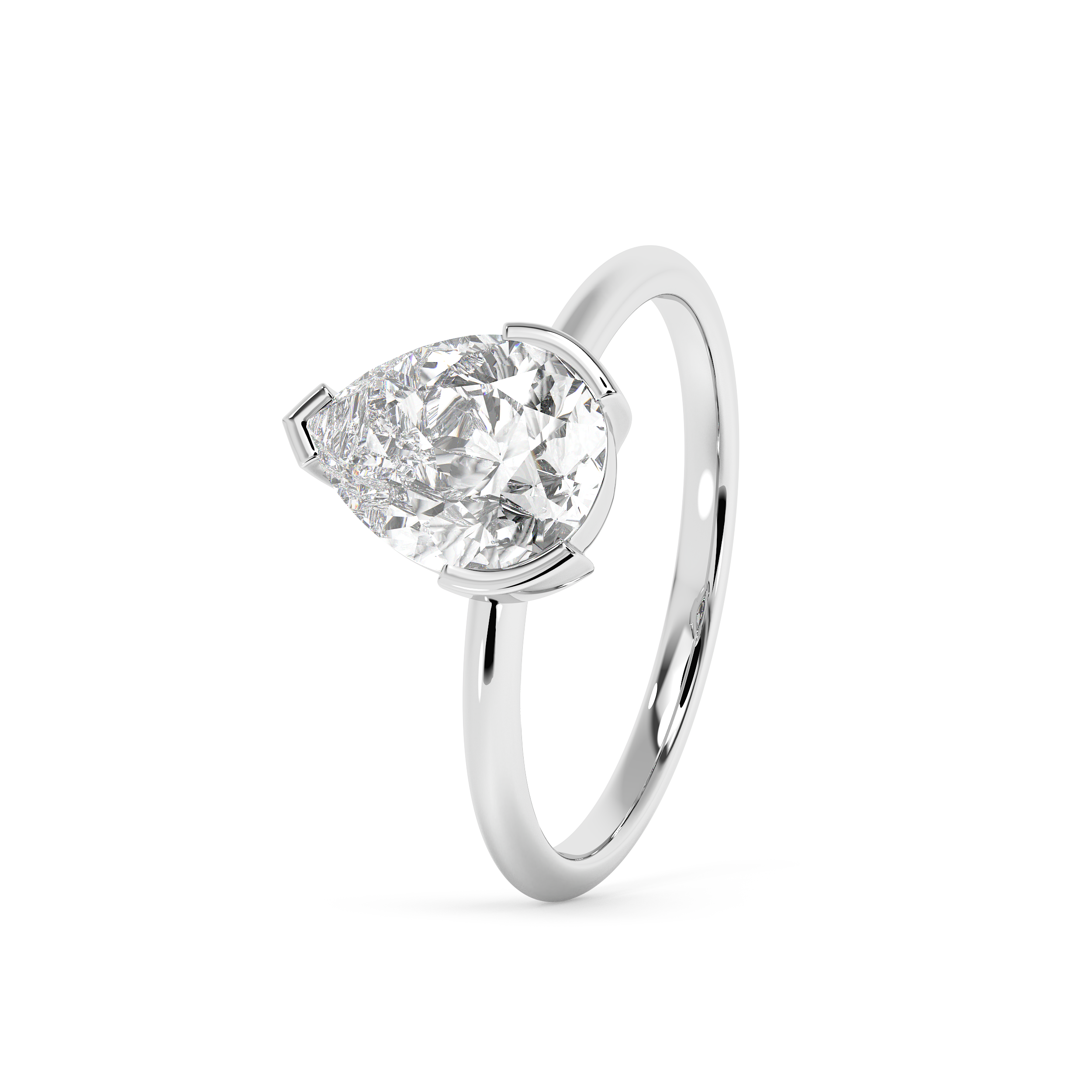 Pear Half Bezel Lab Grown Diamond Engagement Ring