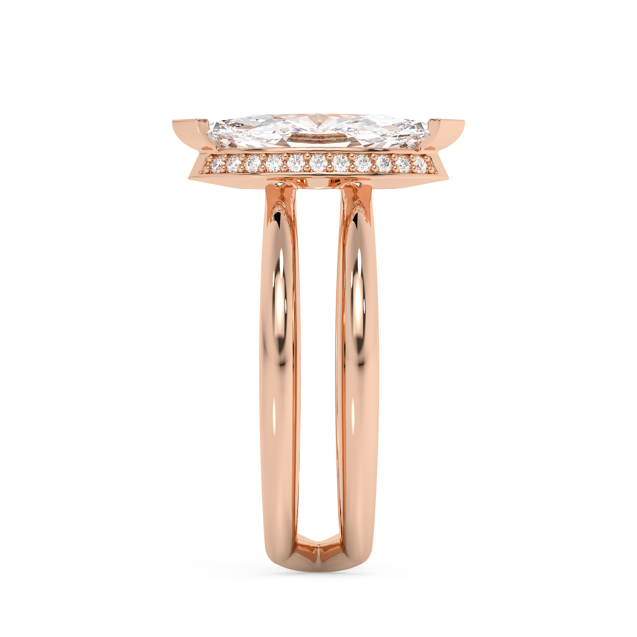 Marquise Hidden Halo & Split Shank Lab Grown Diamond Engagement Ring
