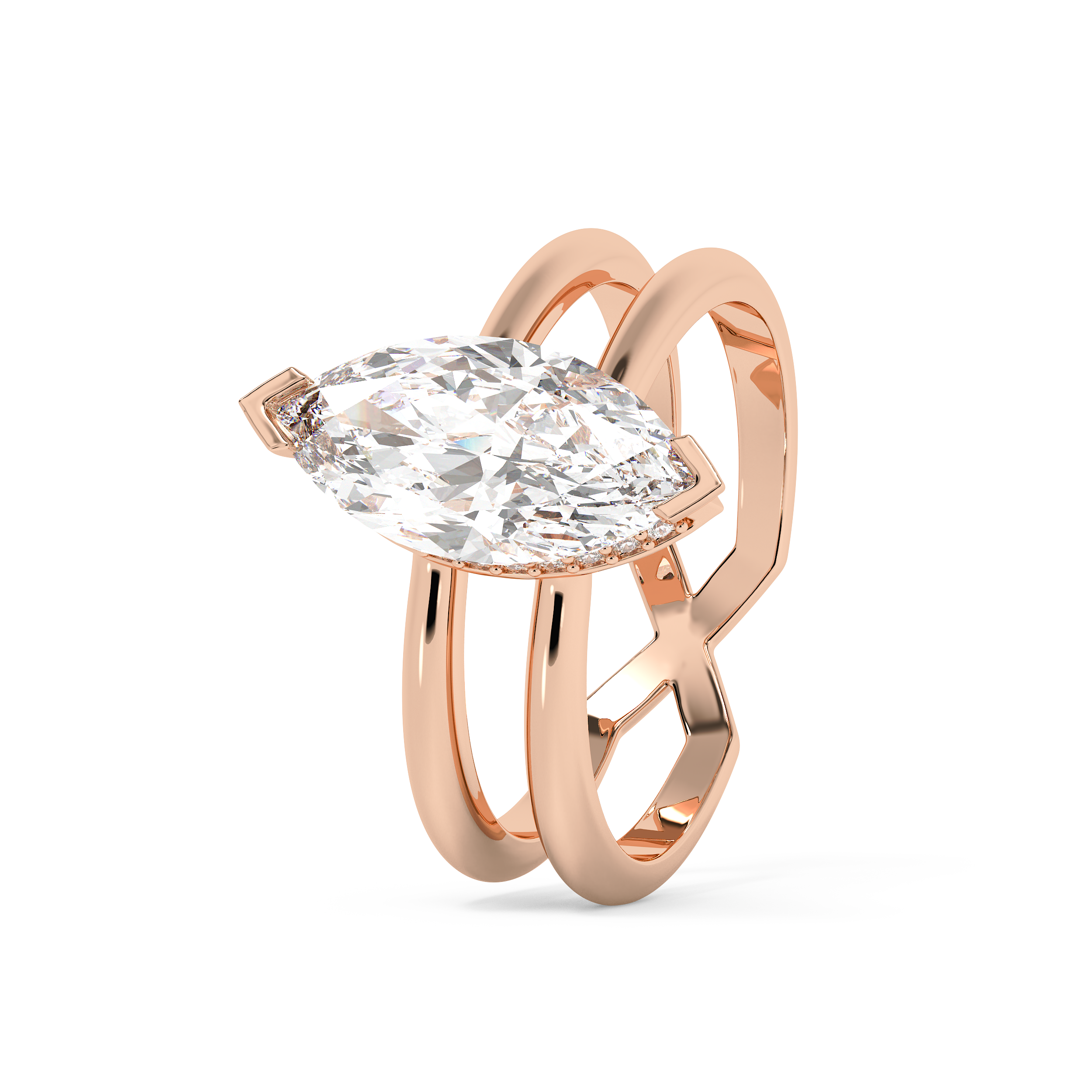 Marquise Hidden Halo & Split Shank Lab Grown Diamond Engagement Ring