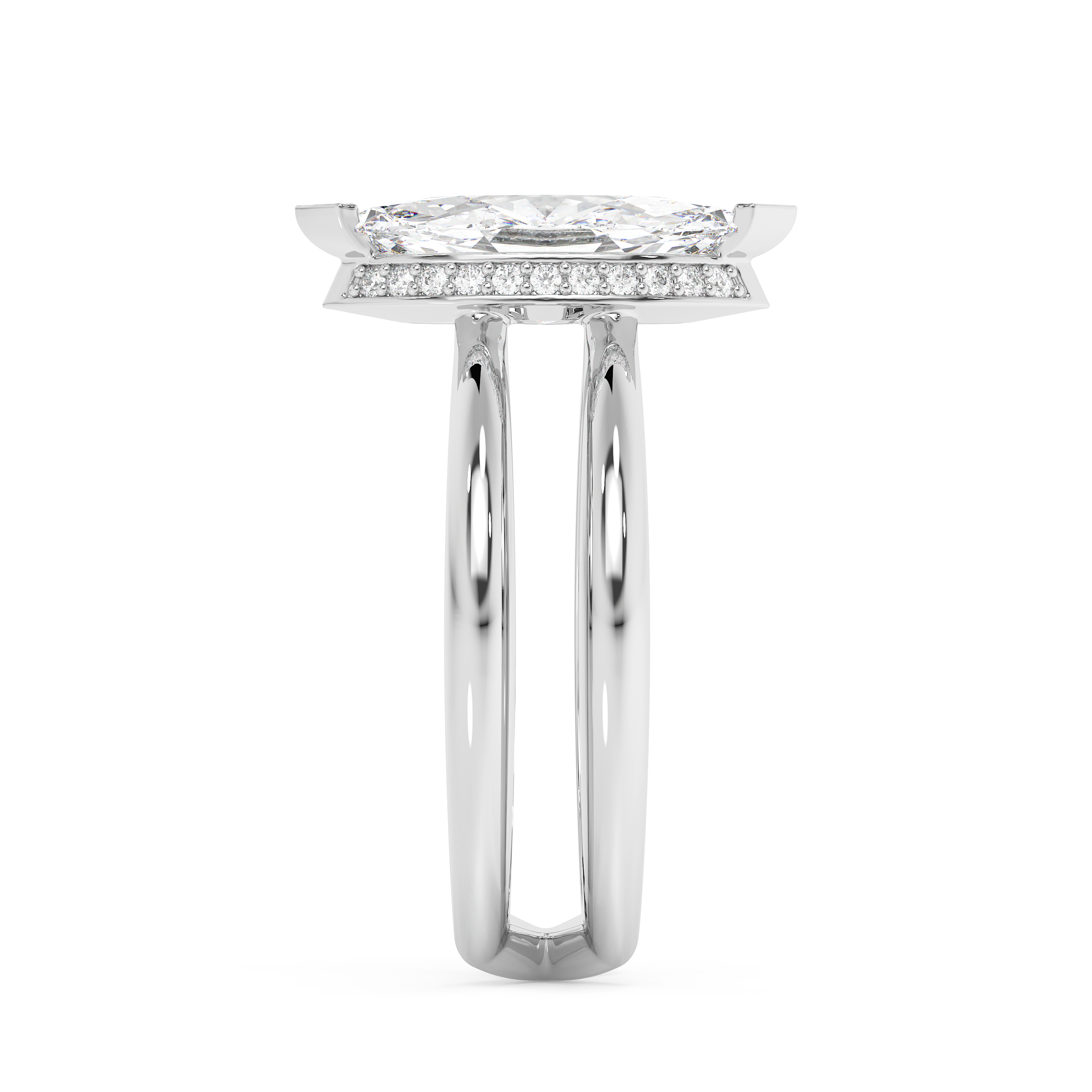 Marquise Hidden Halo & Split Shank Lab Grown Diamond Engagement Ring