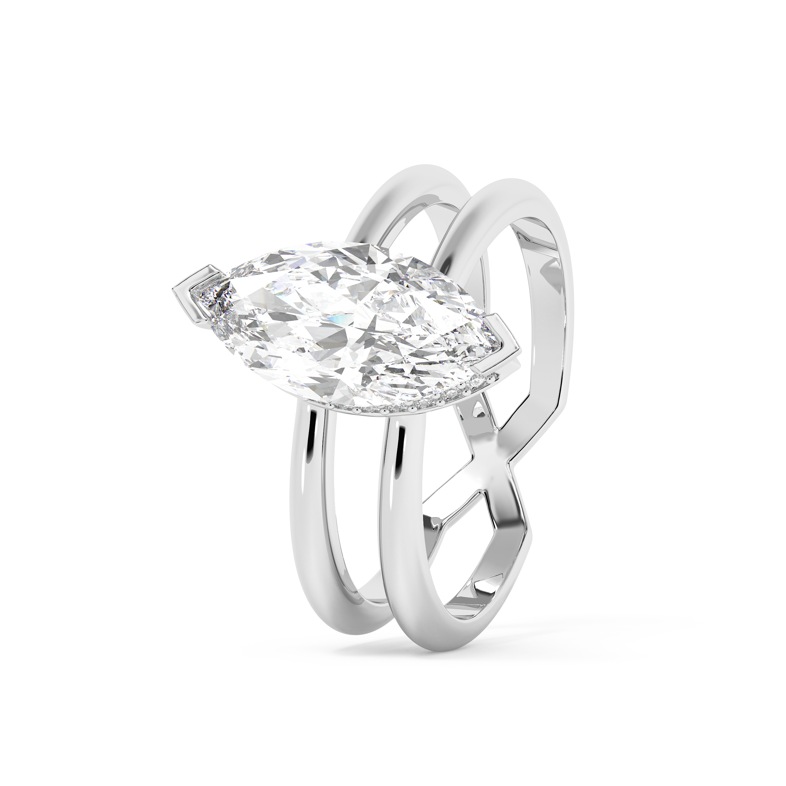 Marquise Hidden Halo & Split Shank Lab Grown Diamond Engagement Ring