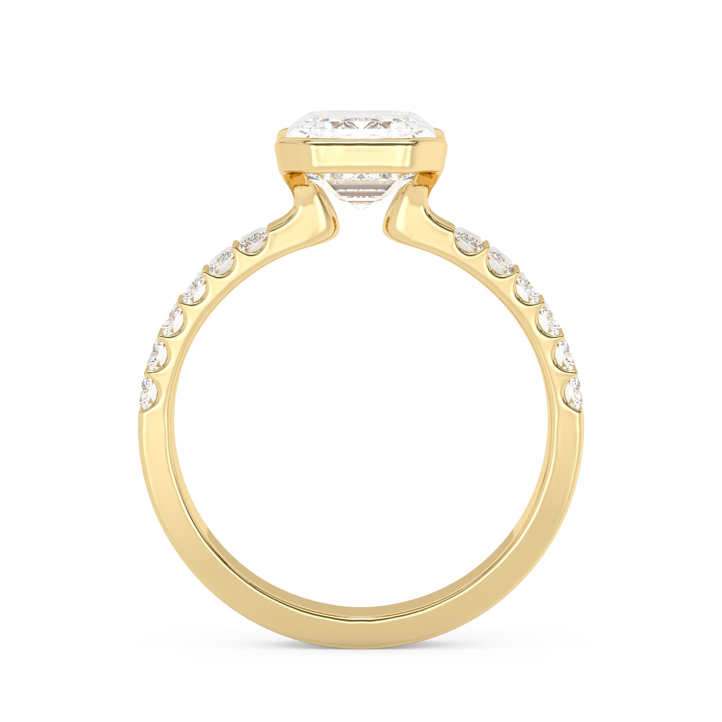 Emerald Half Bezel Pave Lab Grown Diamond Engagement Ring