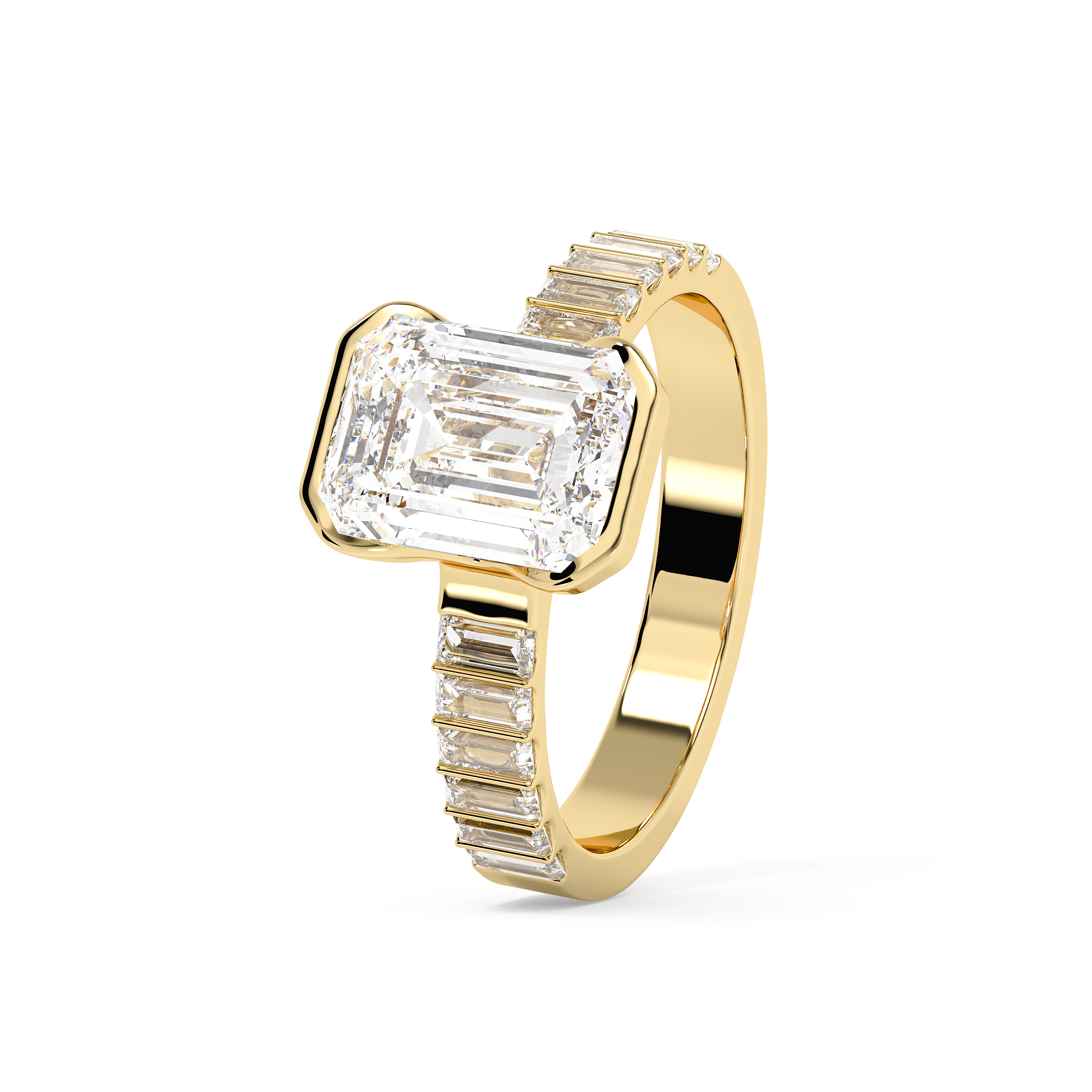 Emerald Half Bezel Pave Lab Grown Diamond Engagement Ring
