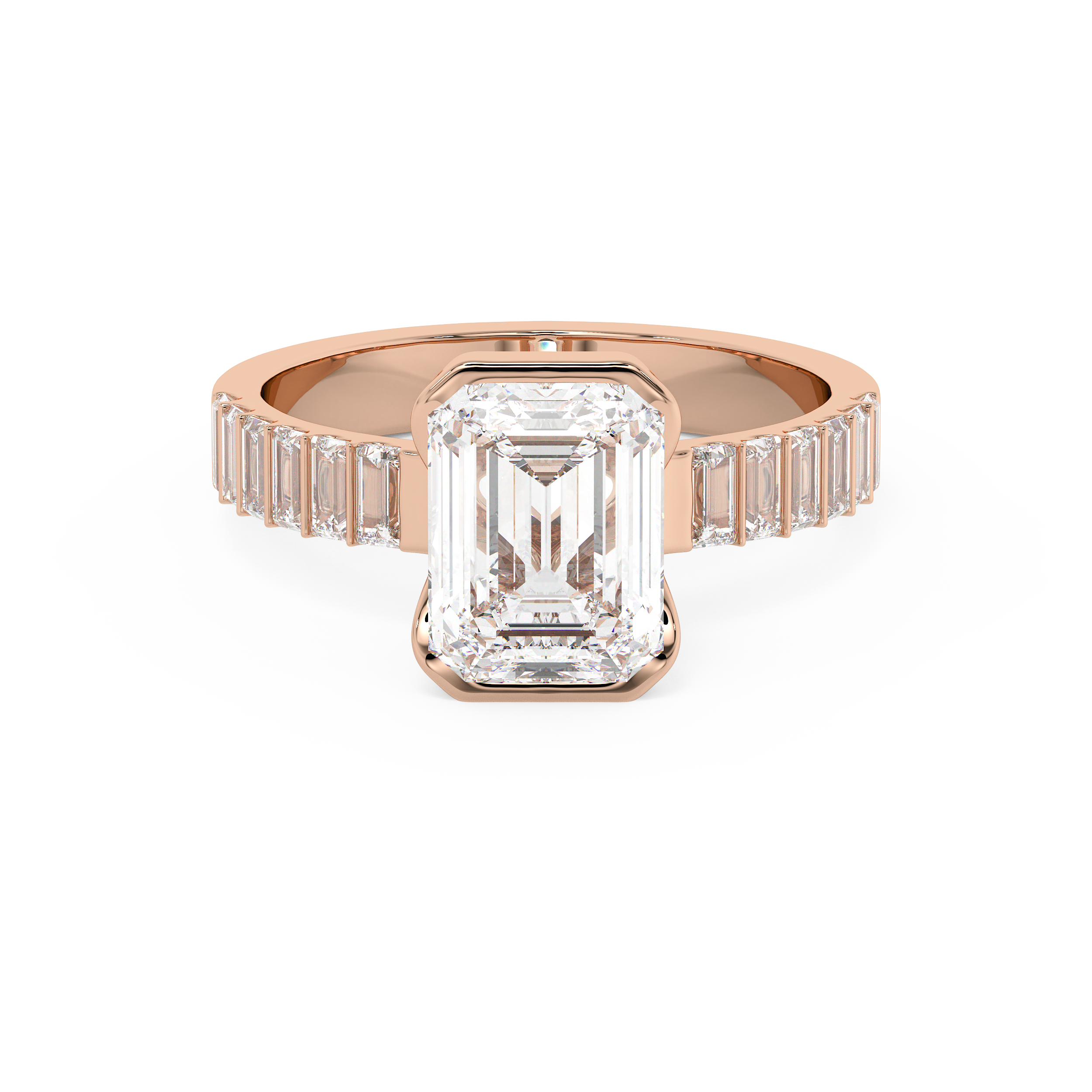 Emerald Half Bezel Pave Lab Grown Diamond Engagement Ring