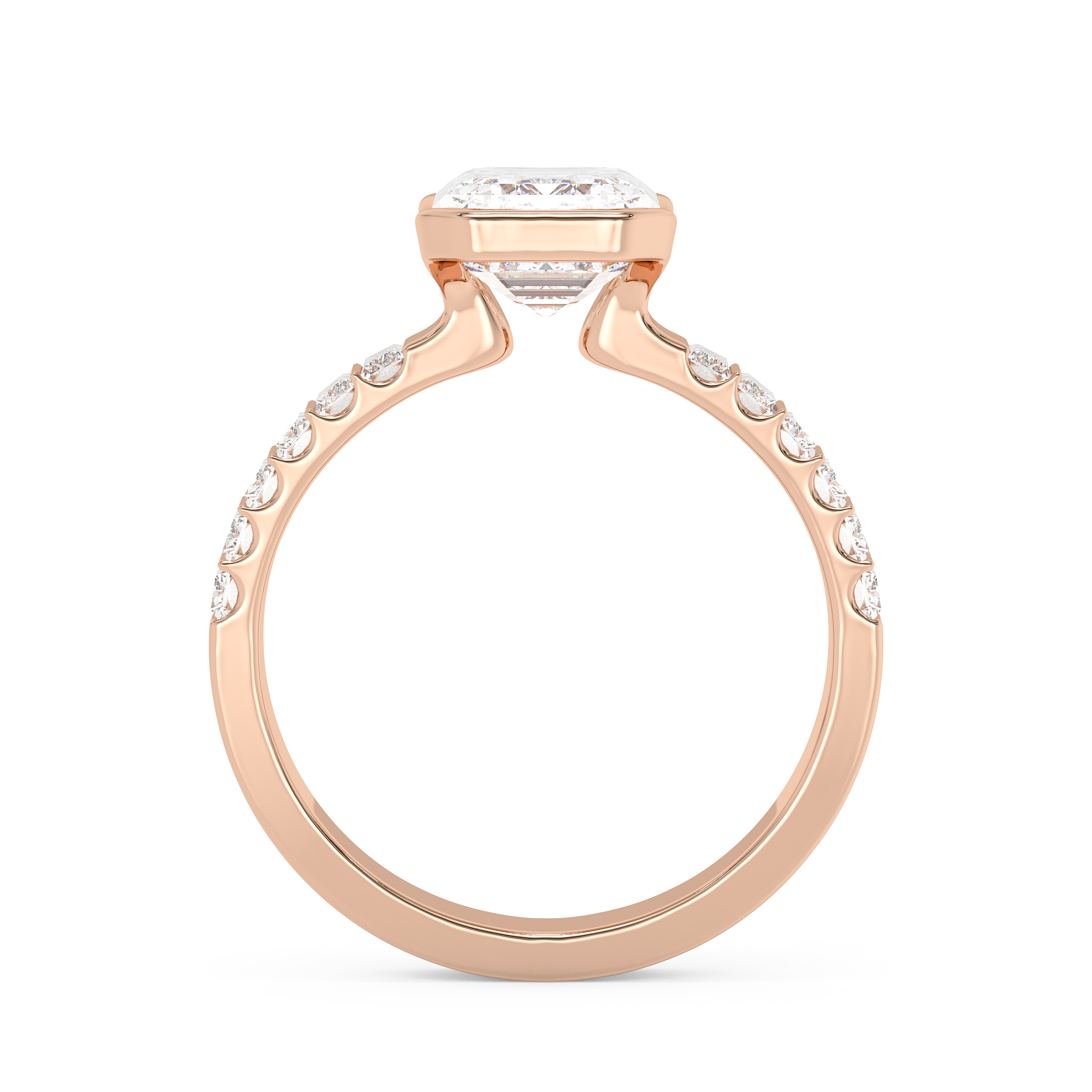 Emerald Half Bezel Pave Lab Grown Diamond Engagement Ring