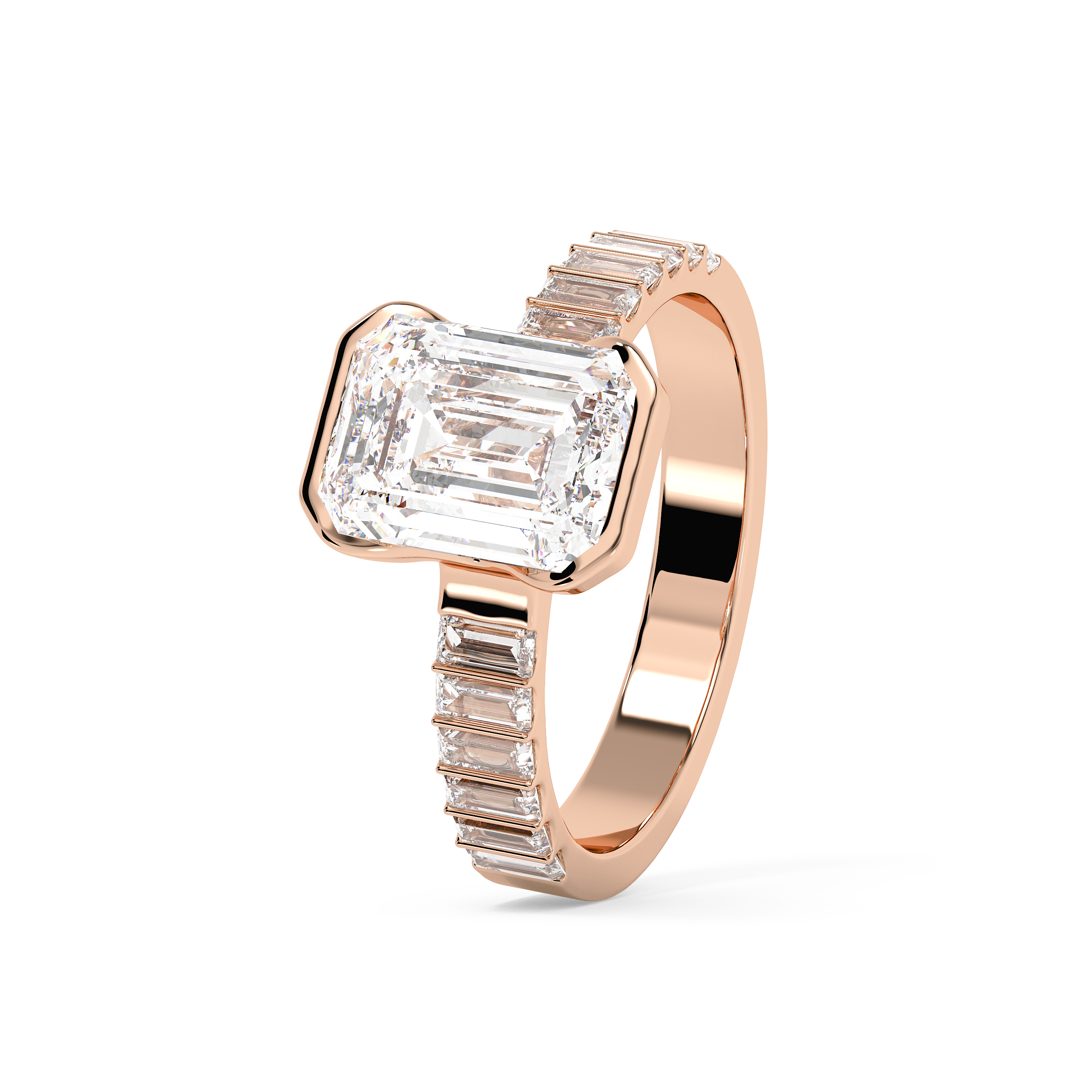 Emerald Half Bezel Pave Lab Grown Diamond Engagement Ring