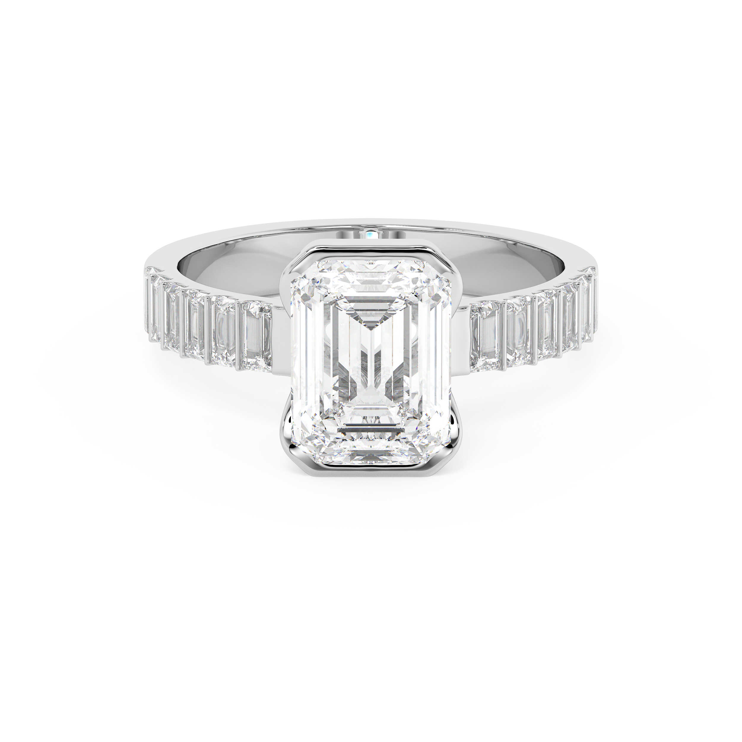 Emerald Half Bezel Pave Lab Grown Diamond Engagement Ring