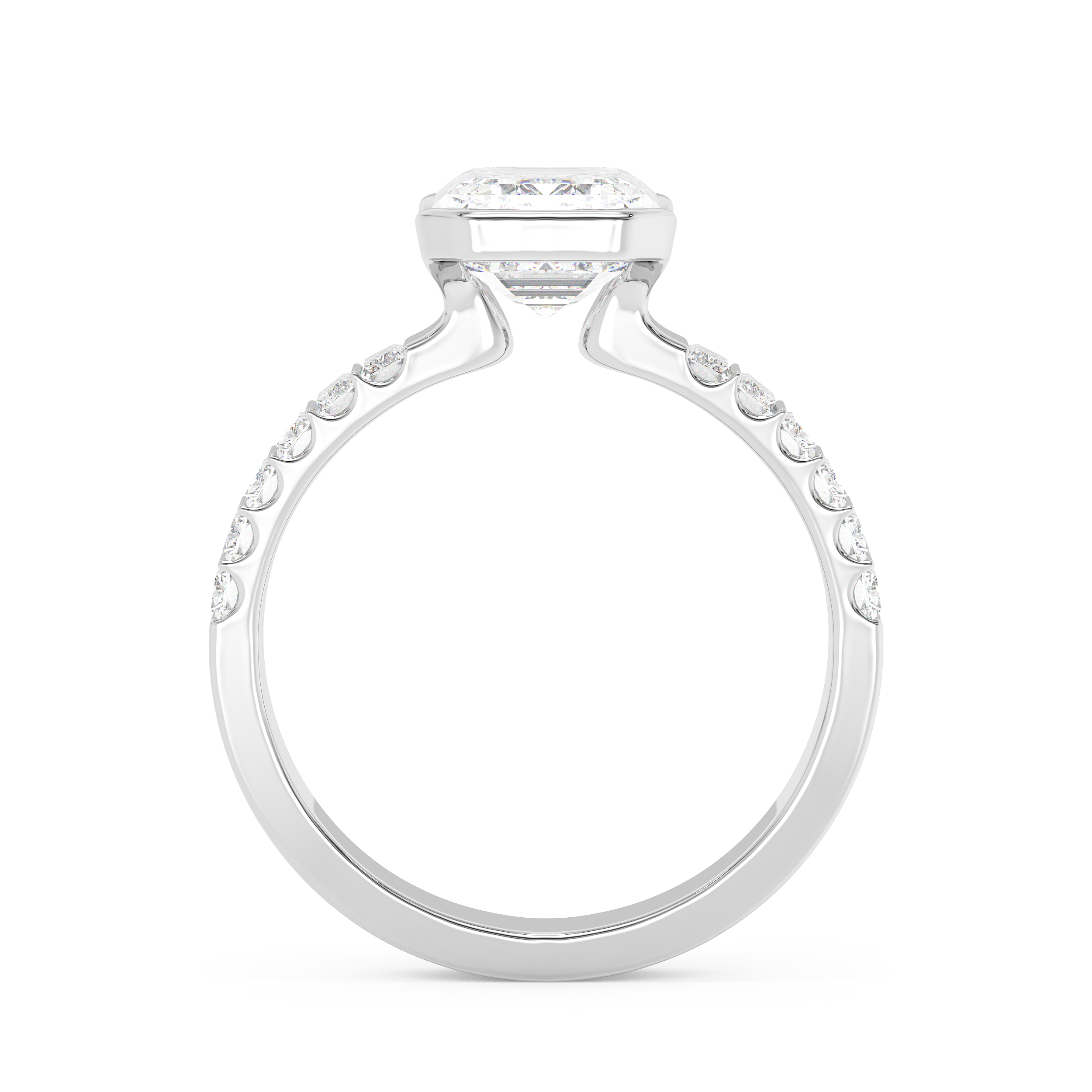 Emerald Half Bezel Pave Lab Grown Diamond Engagement Ring