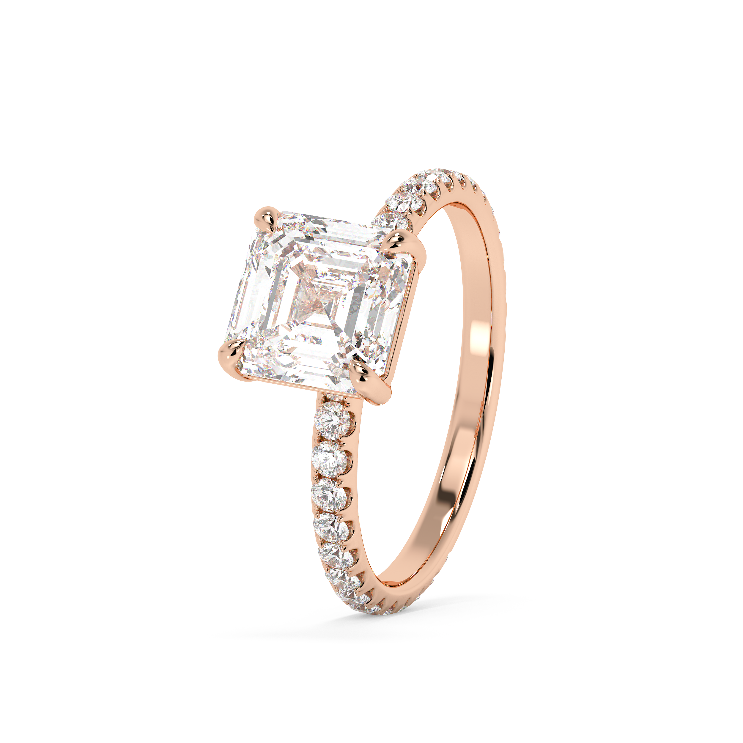 Asscher Pave Lab Grown Diamond Engagement Ring