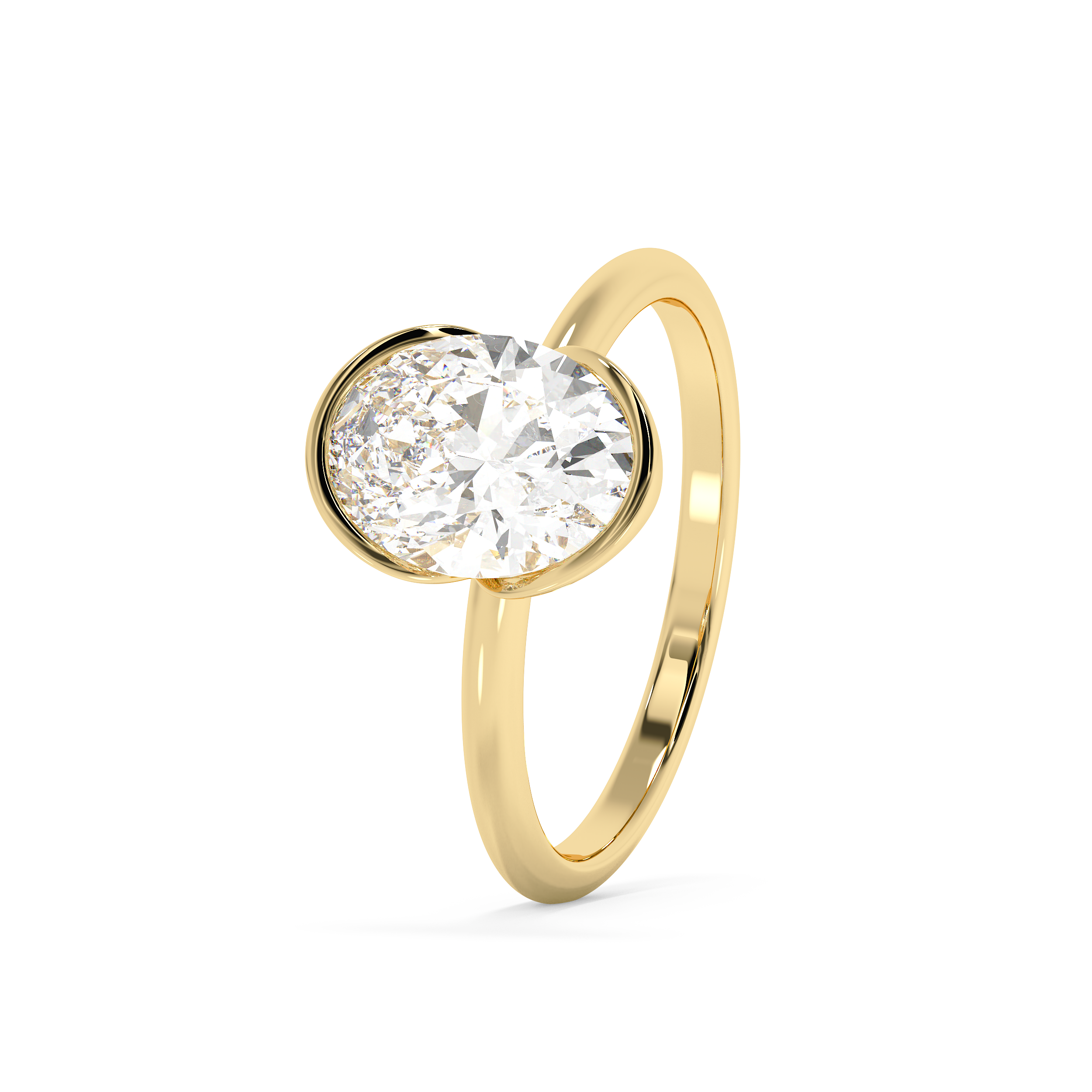 Oval Half Bezel Lab Grown Diamond Engagement Ring