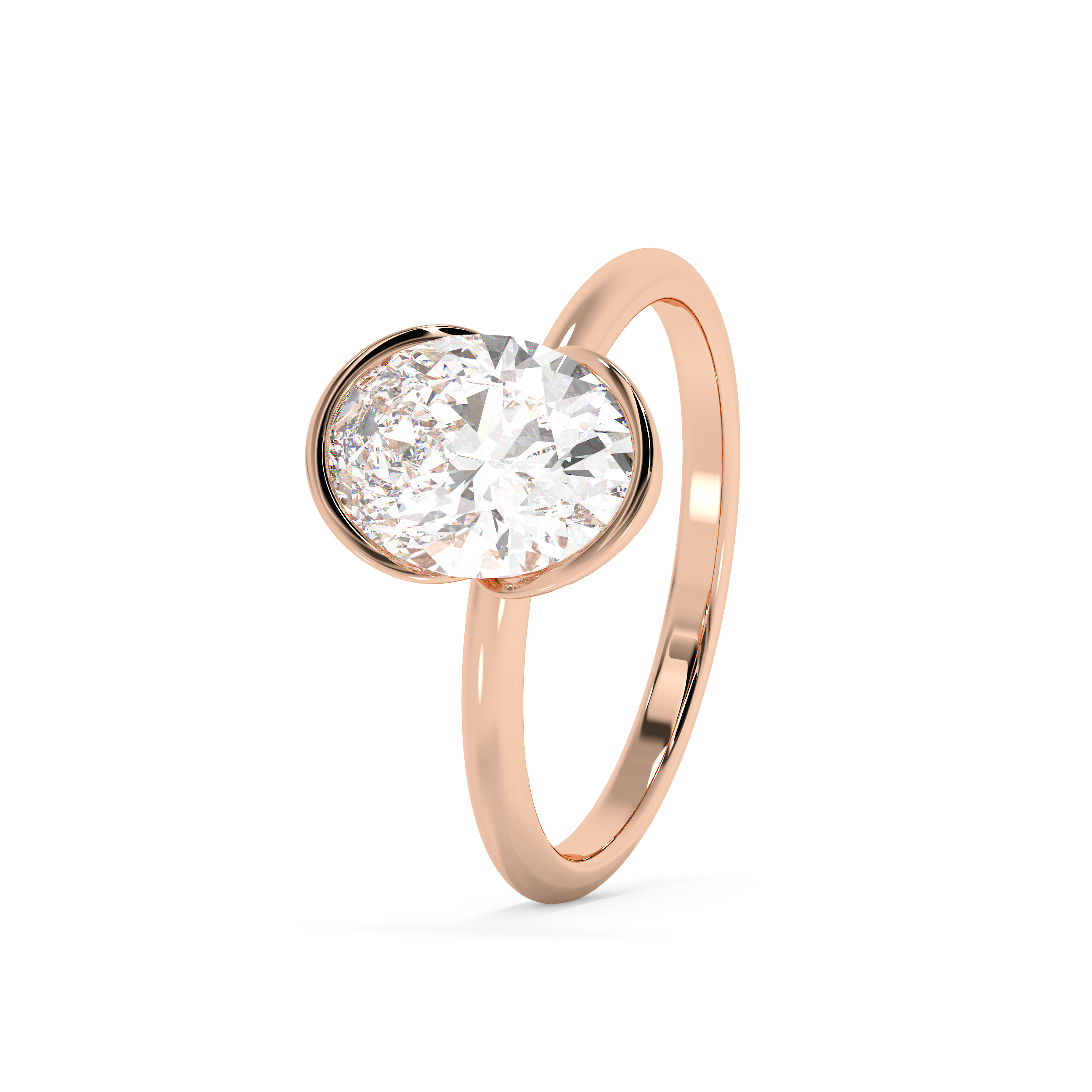 Oval Half Bezel Lab Grown Diamond Engagement Ring