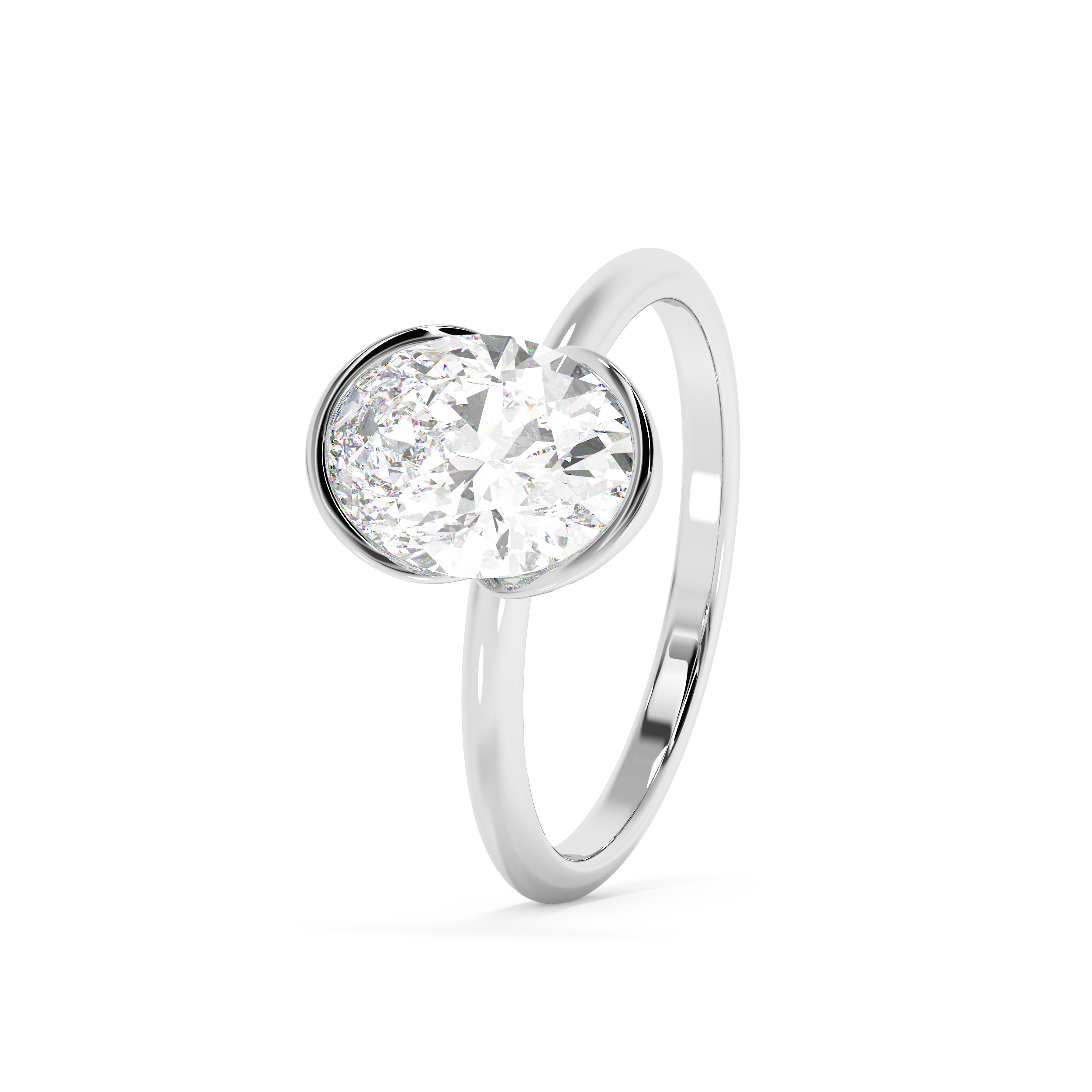 Oval Half Bezel Lab Grown Diamond Engagement Ring
