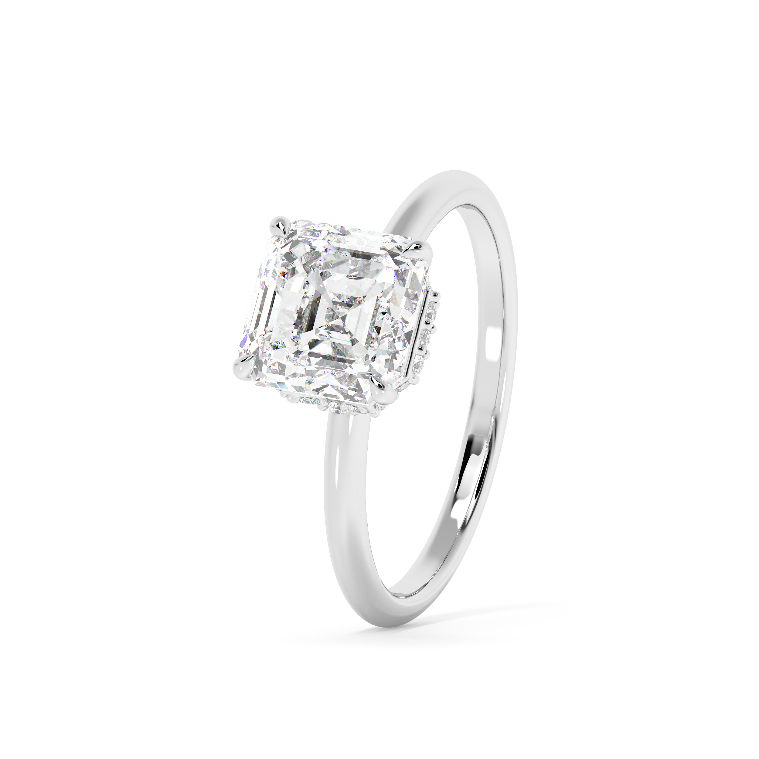 Asscher Hidden Halo Lab Grown Diamond Engagement Ring