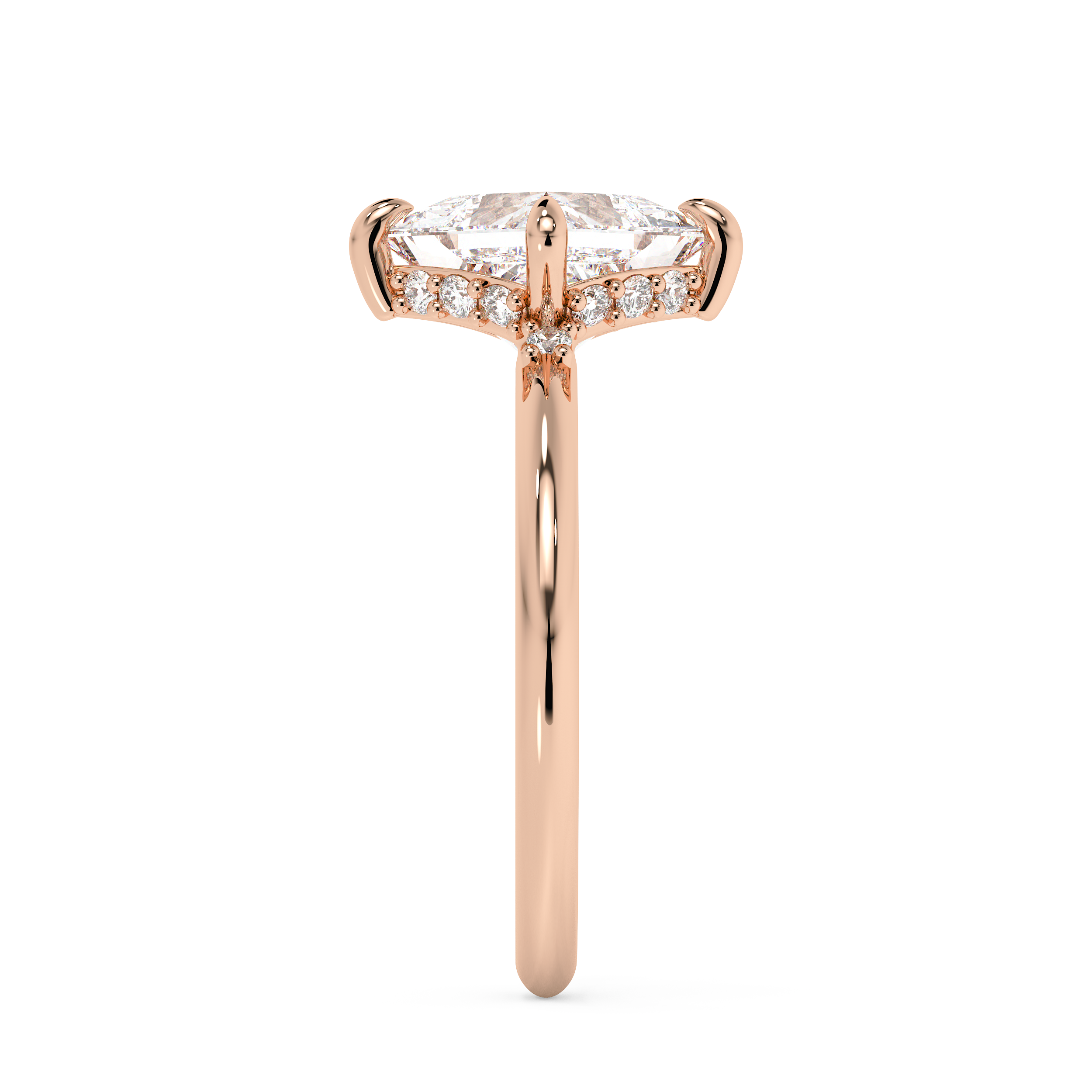 East West Princess Hidden Halo Lab Grown Diamond Engagement Ring