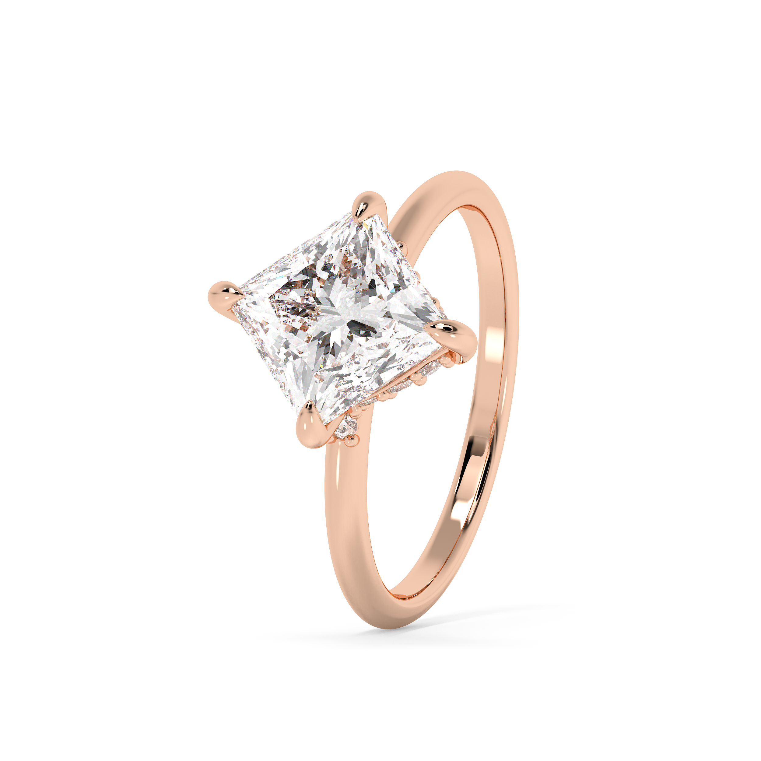 East West Princess Hidden Halo Lab Grown Diamond Engagement Ring