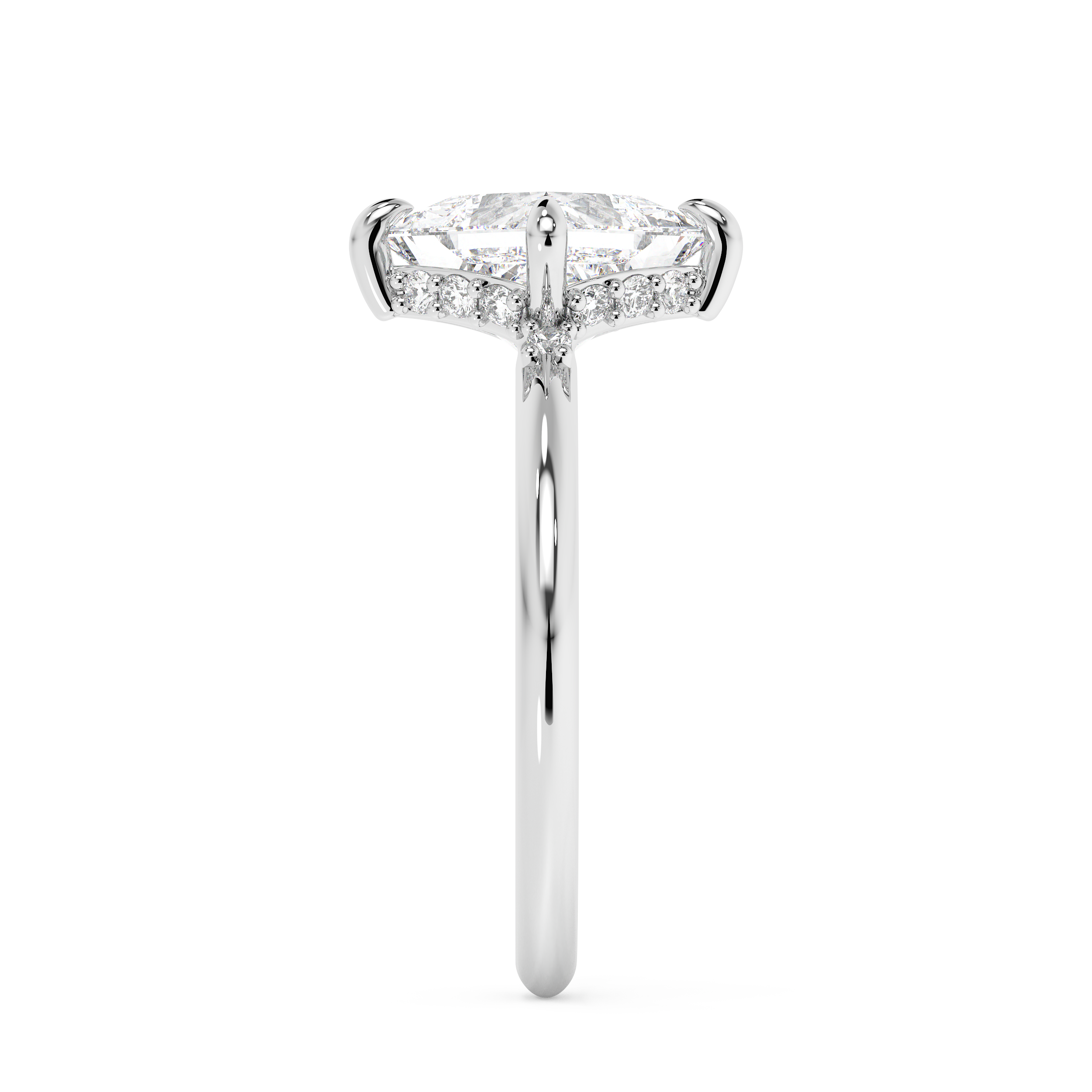 East West Princess Hidden Halo Lab Grown Diamond Engagement Ring
