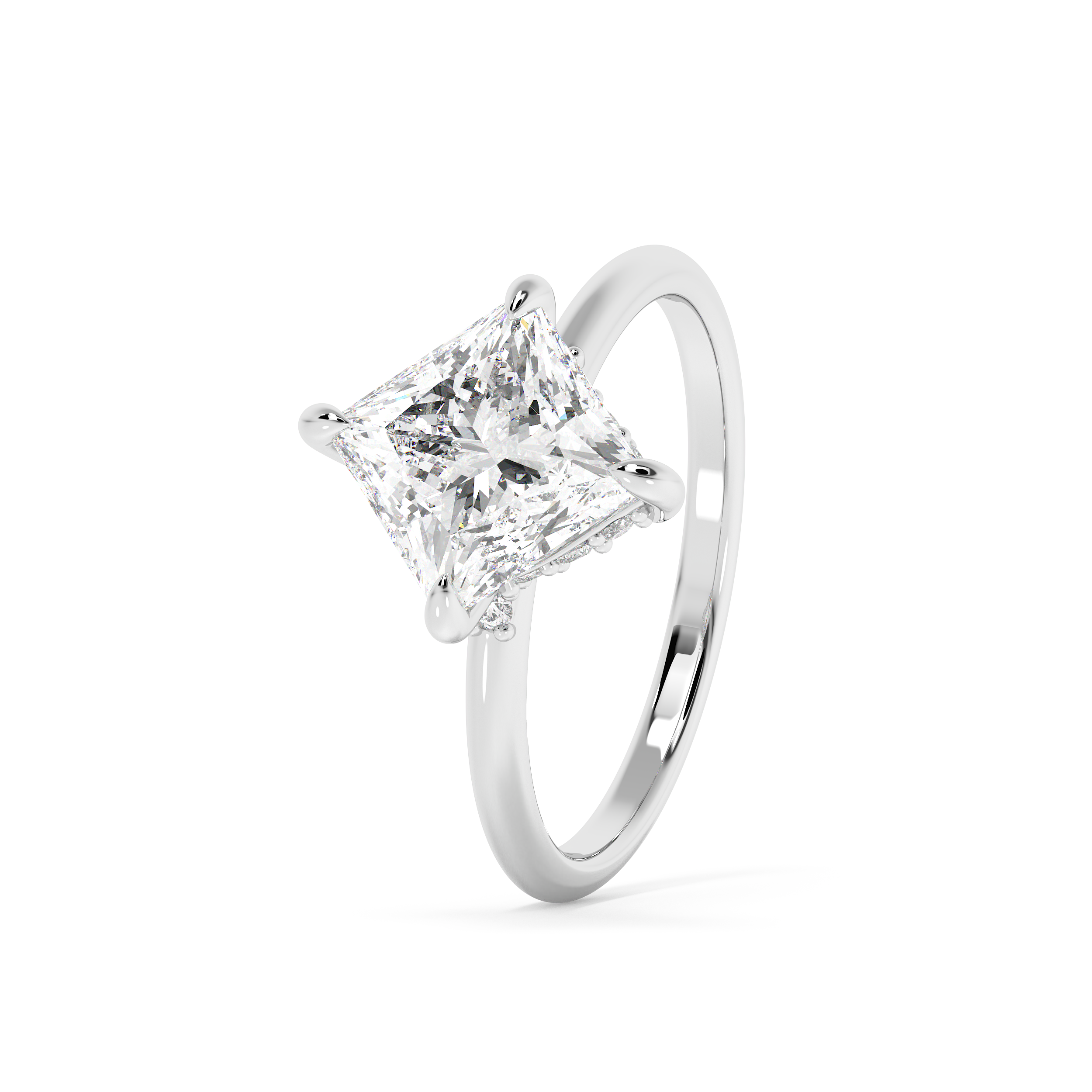 East West Princess Hidden Halo Lab Grown Diamond Engagement Ring