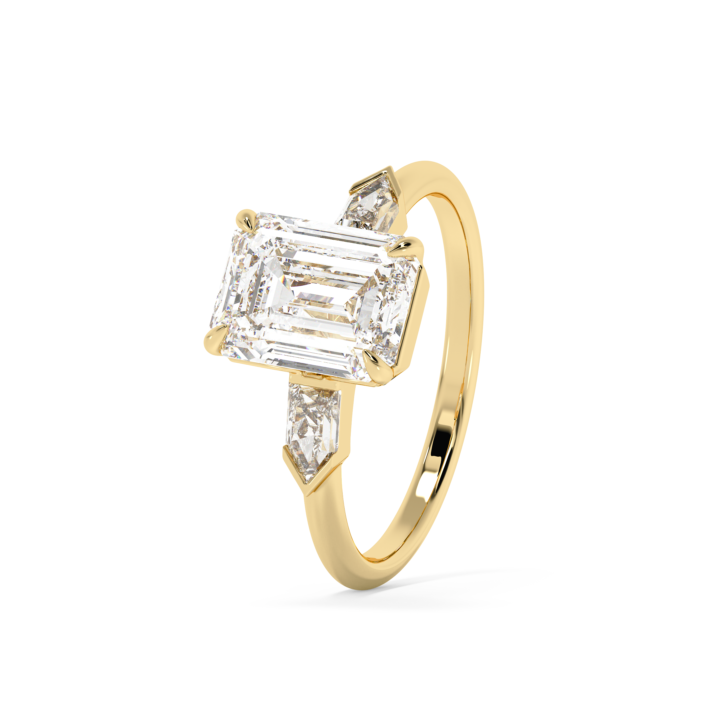 Emerald Three Stone Lab Grown Diamond Engagement Ring