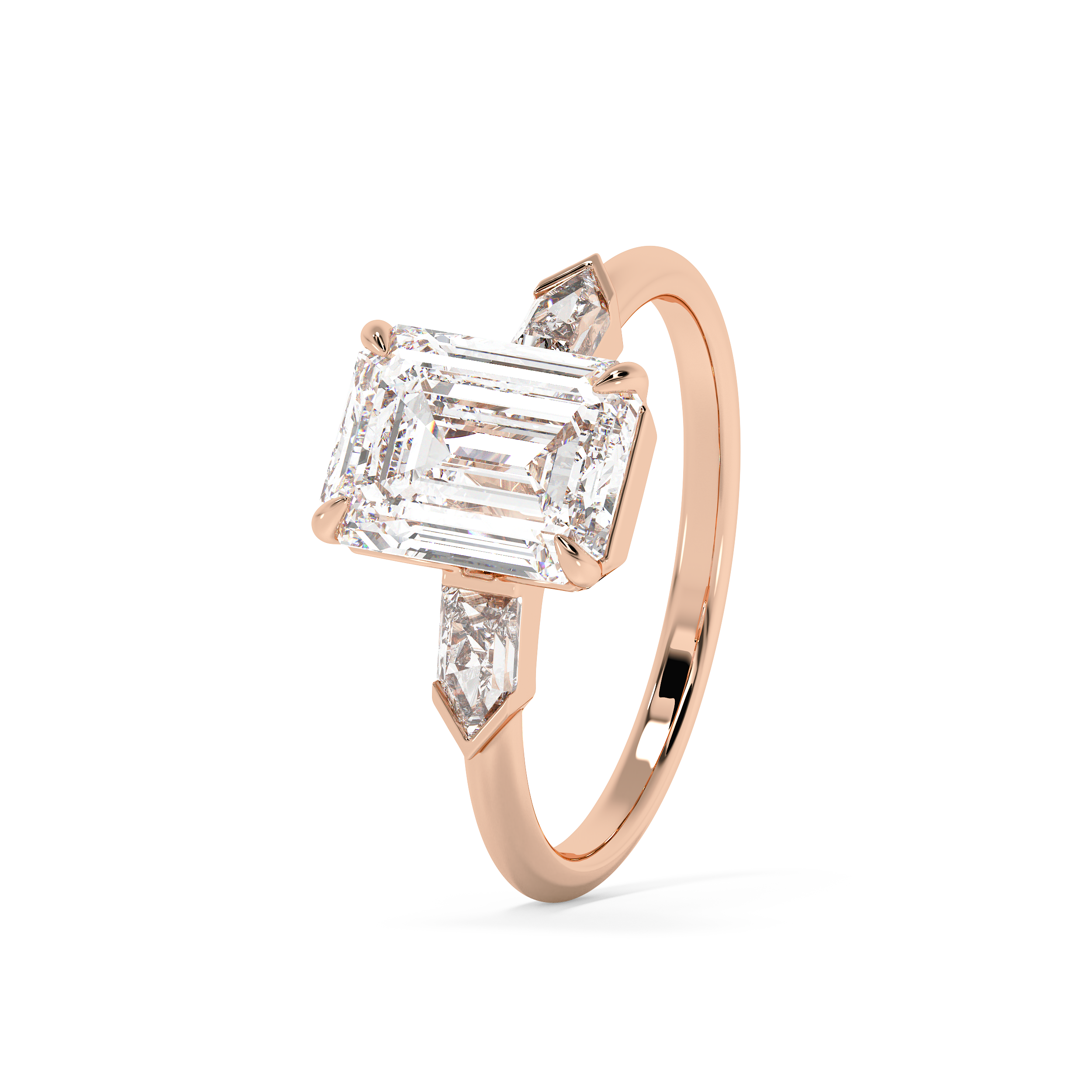 Emerald Three Stone Lab Grown Diamond Engagement Ring