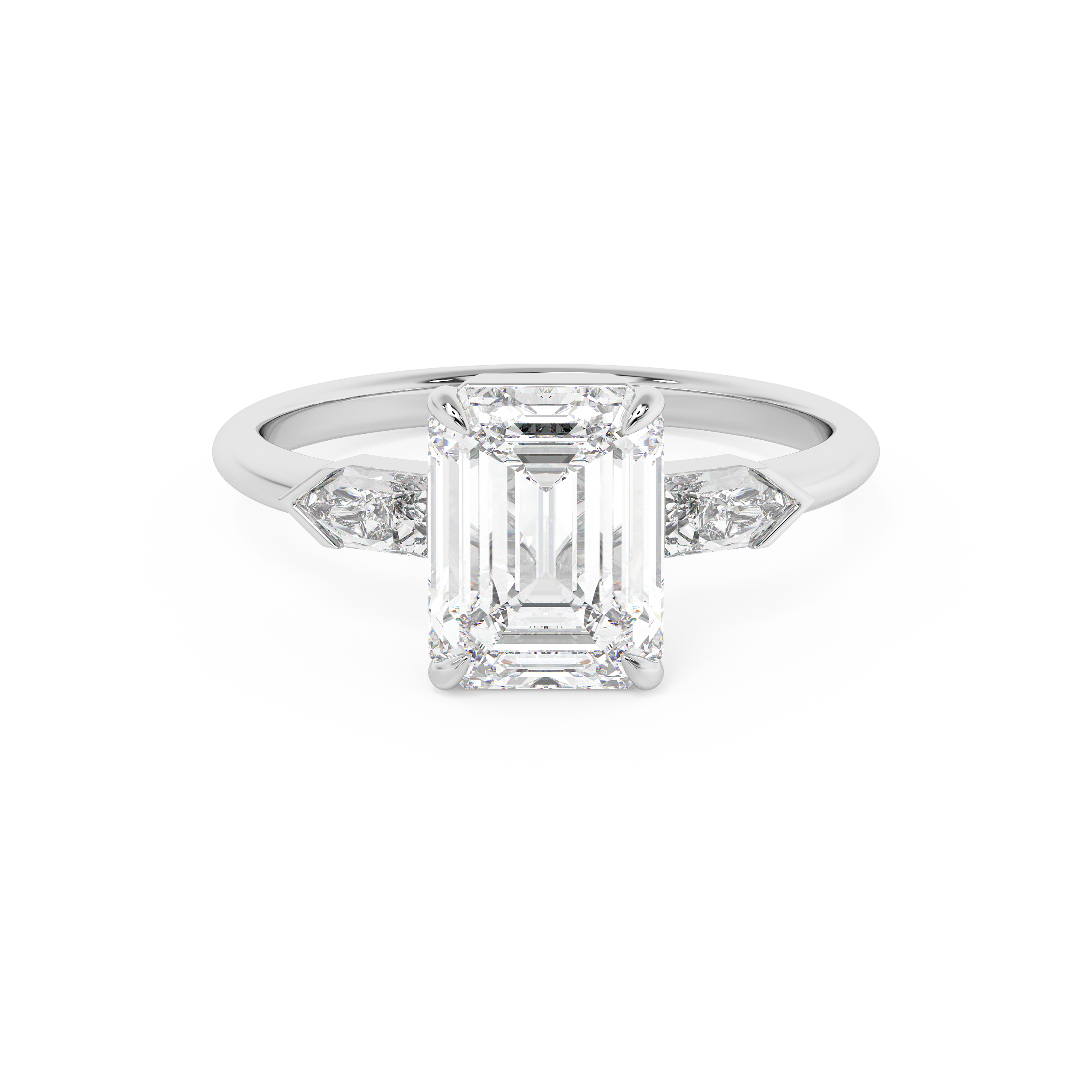 Emerald Three Stone Lab Grown Diamond Engagement Ring
