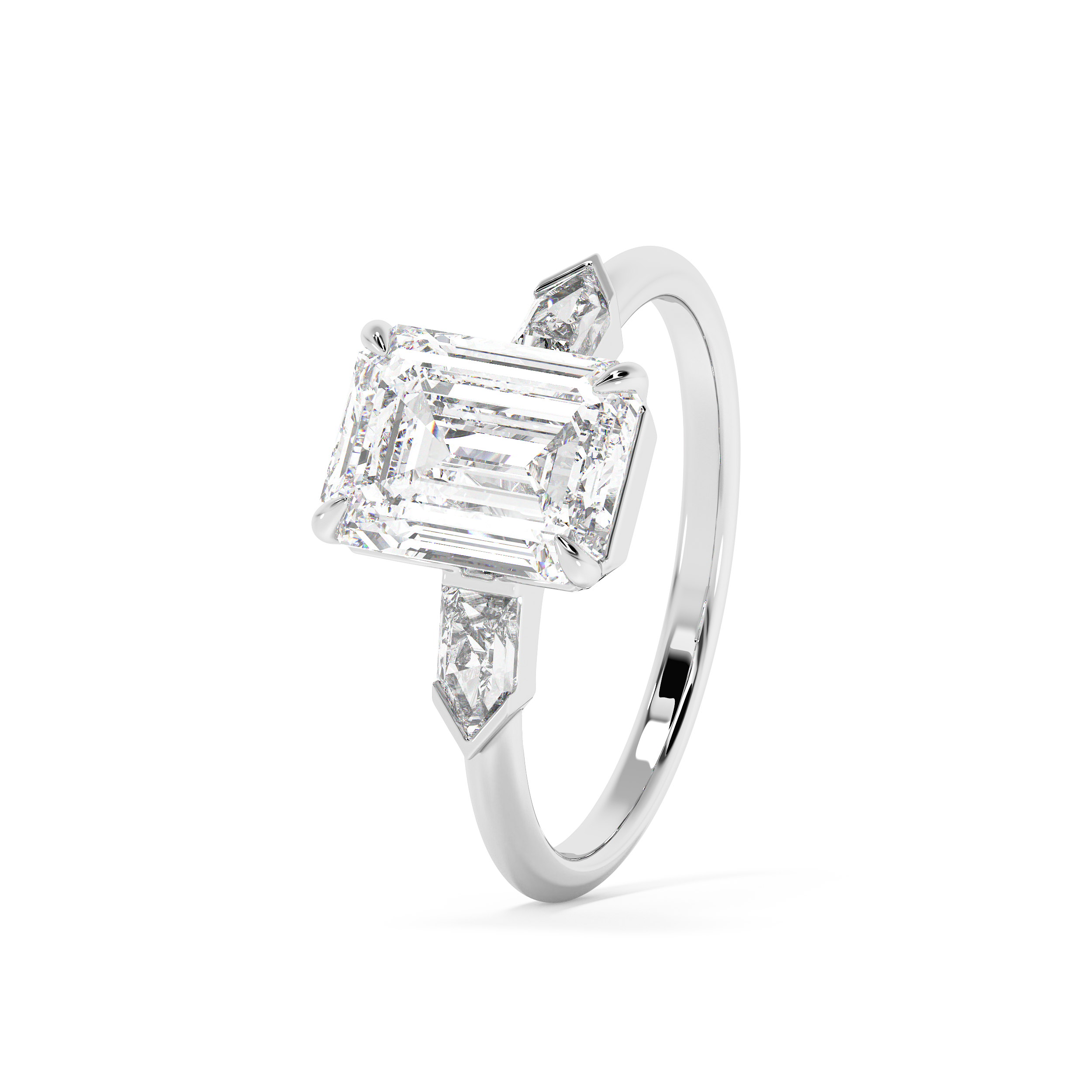 Emerald Three Stone Lab Grown Diamond Engagement Ring